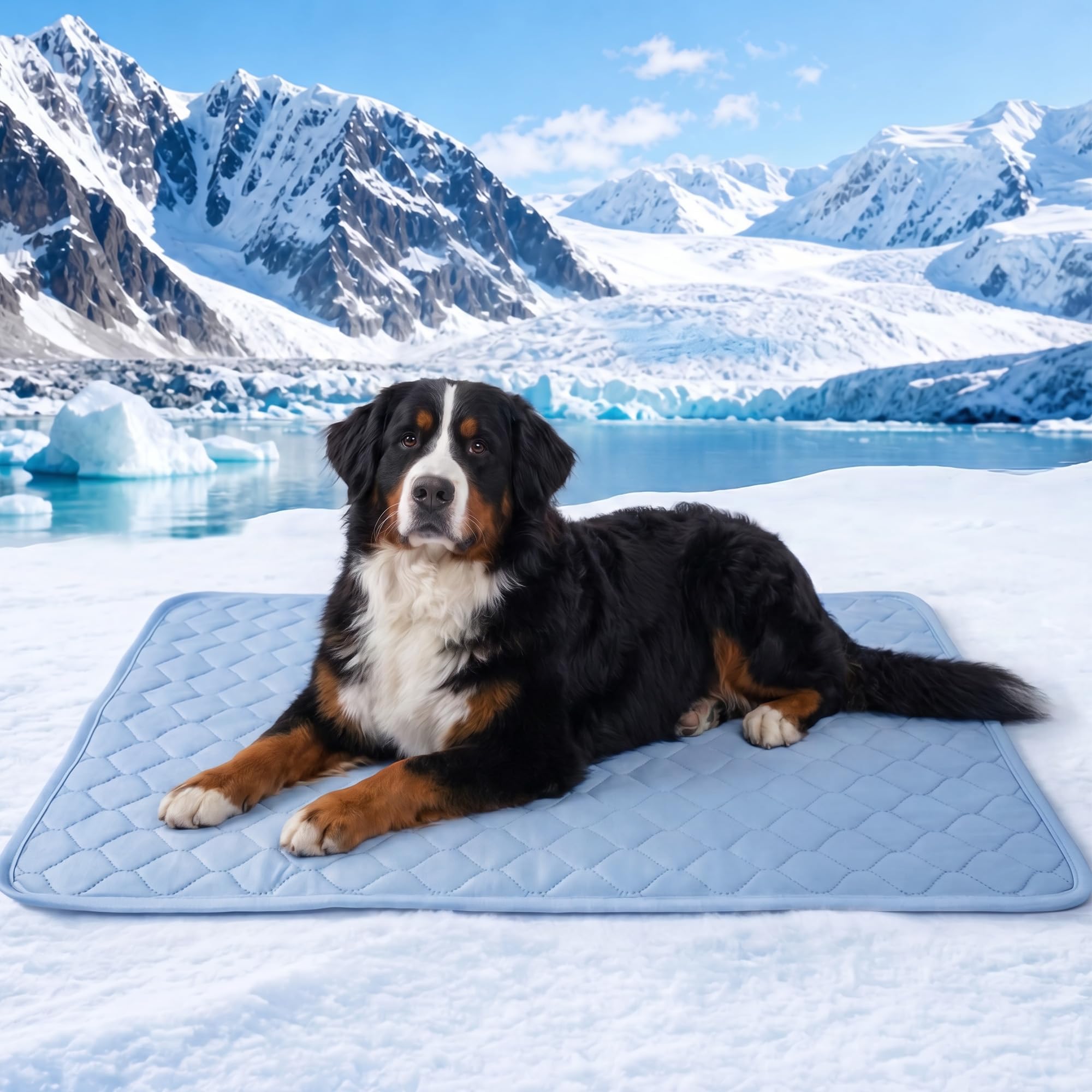 PatiencET Extra Large Dog Cooling Mat, 40 x 50 in XL No-Gel Cooling Pad for Large Dogs, Cool Touch Nylon Pet Mat, Washable Summer Dog Mat for Bed, Floor, Crate, Sofa, Car, Blue