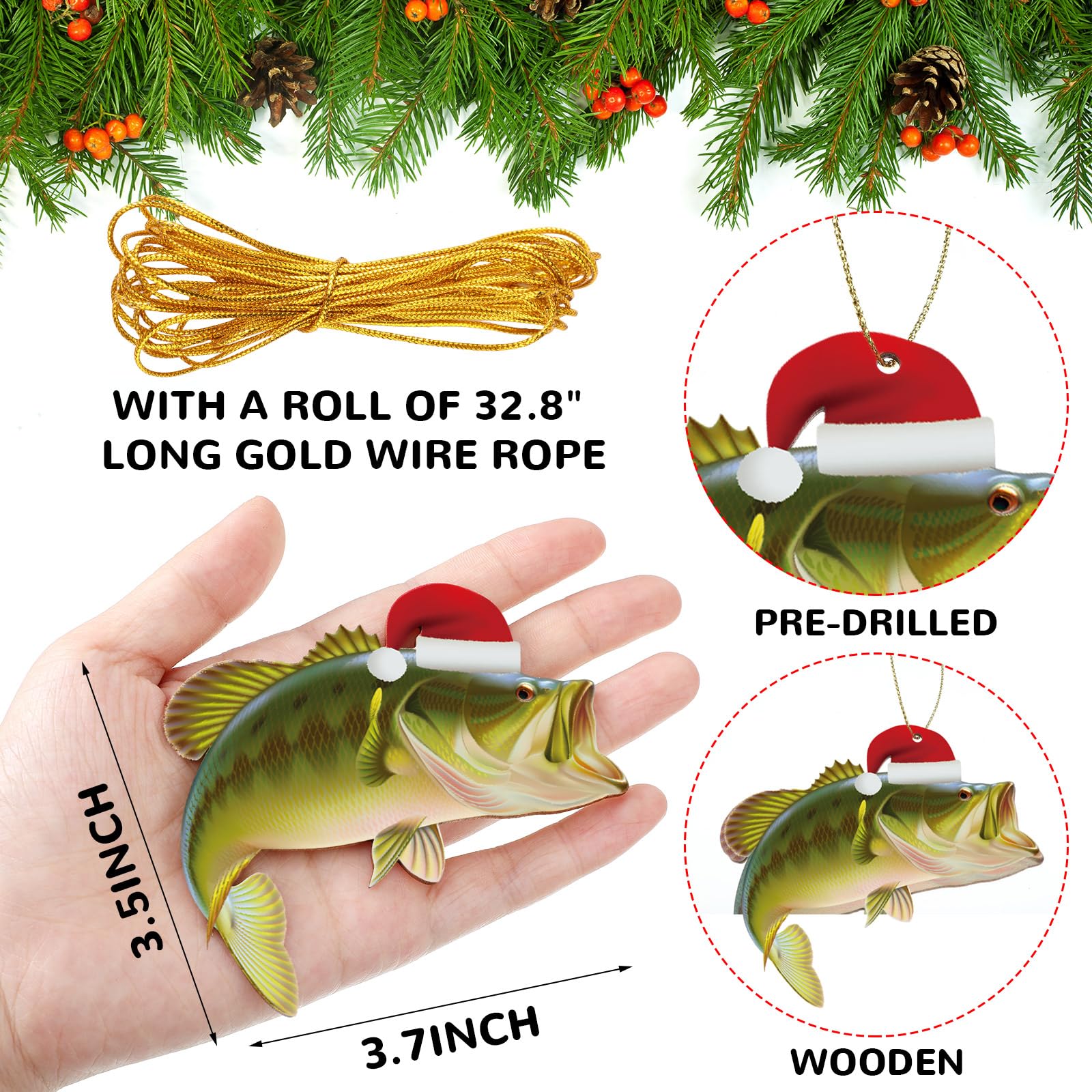 Vercraft 36 Pcs Fishing Christmas Ornaments Wooden Fish Christmas Tree Hanging Ornaments for Fishing Lovers Gifts Xmas Gifts Decoration : Home & Kitchen