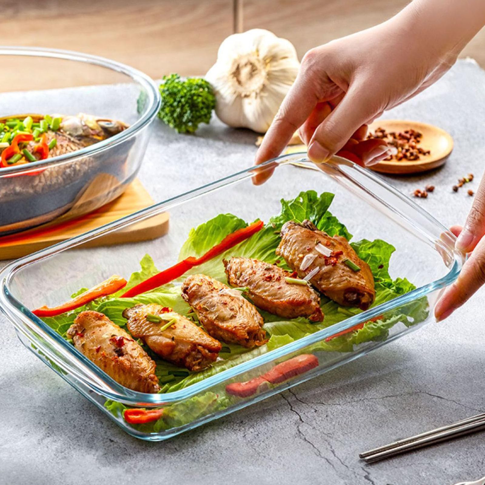 Pirofila rettangolare in vetro borosilicato, adatta al microonde, pentole da forno trasparente per cucinare, conservare alimenti, padella rettangolare in vetro trasparente, semplice