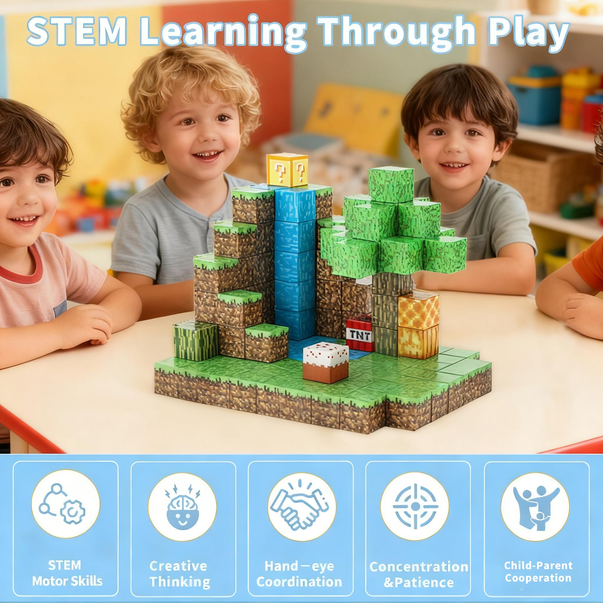 MEESHEEP 128PCS Magnetische Bausteine STEM Montessori-Spielzeug für Kinder 3-10 Jahre