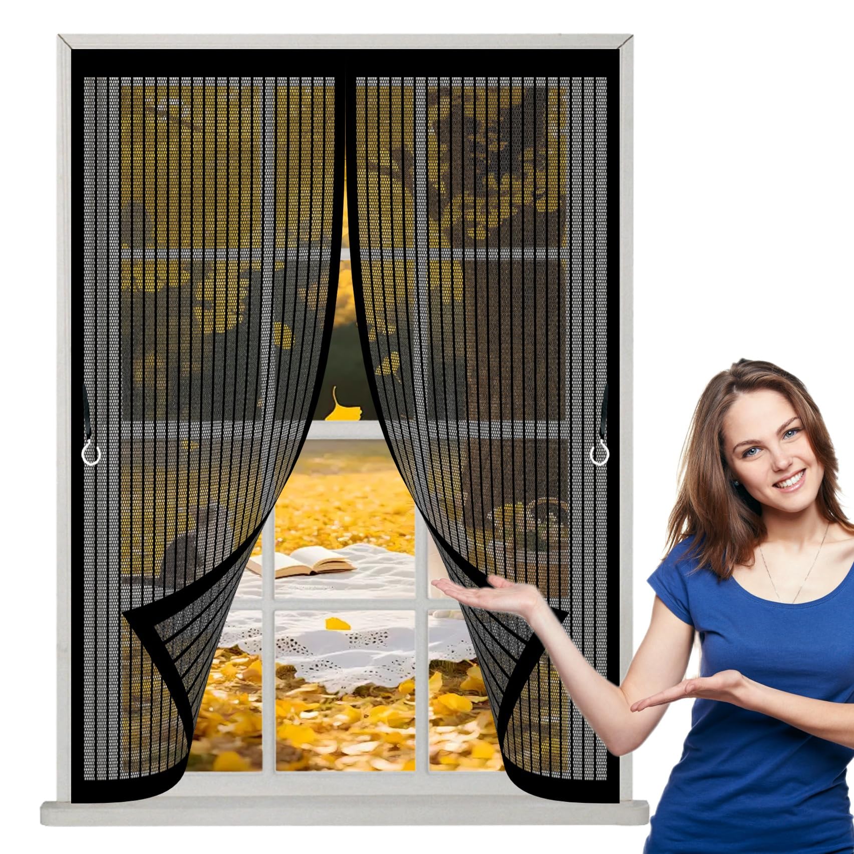 Magnetvorhang 130 x 260 cm Ohne Bohren mit Starken Magneten Selbstschließend, Kratzfest, Stärkere Magneten Insektenschutz Fenster Ohne Bohren für Alle Türen Und Fenster, Schwarz