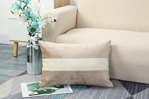 Miniatura 7 de TangDepot Hevey - Juego de 2 fundas de cojín decorativas de terciopelo con rayas blancas crema, supersuaves, para interiores y exteriores, fundas de