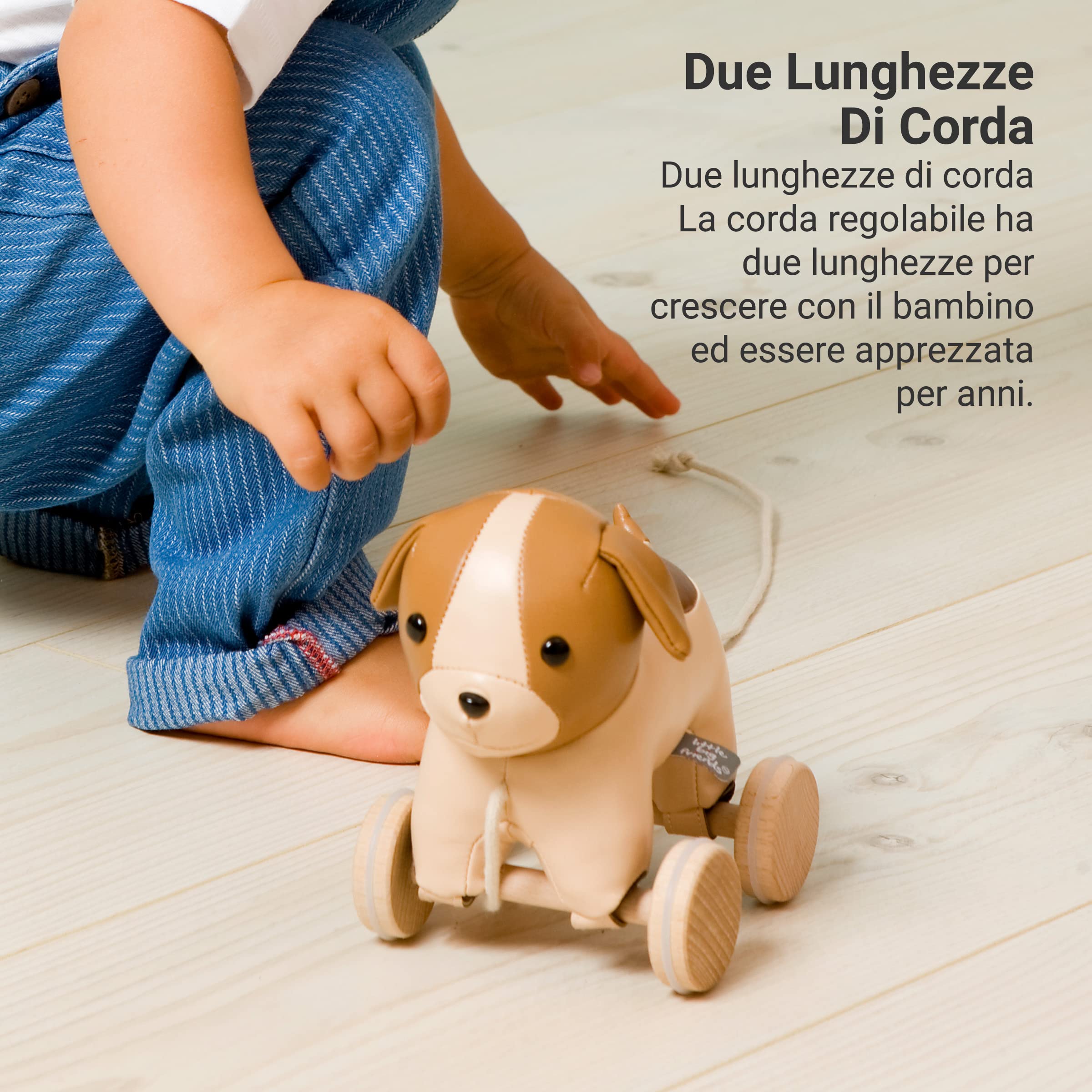Animali da tirare Little Big Friends | Giocattoli da tirare per bambini | Giocattolo tradizionale | Facile da Pulire | Sicuro per i bambini | Adriano il cane