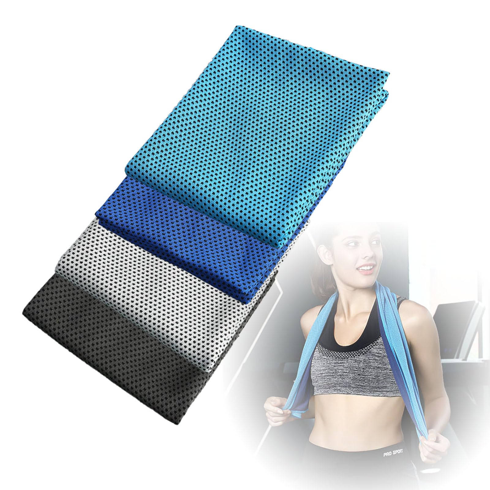Lot De 3 Serviettes Sport Rafraîchissantes Microfibre Avec Housses Silicone - Gris Vert Noir 30x90cm
