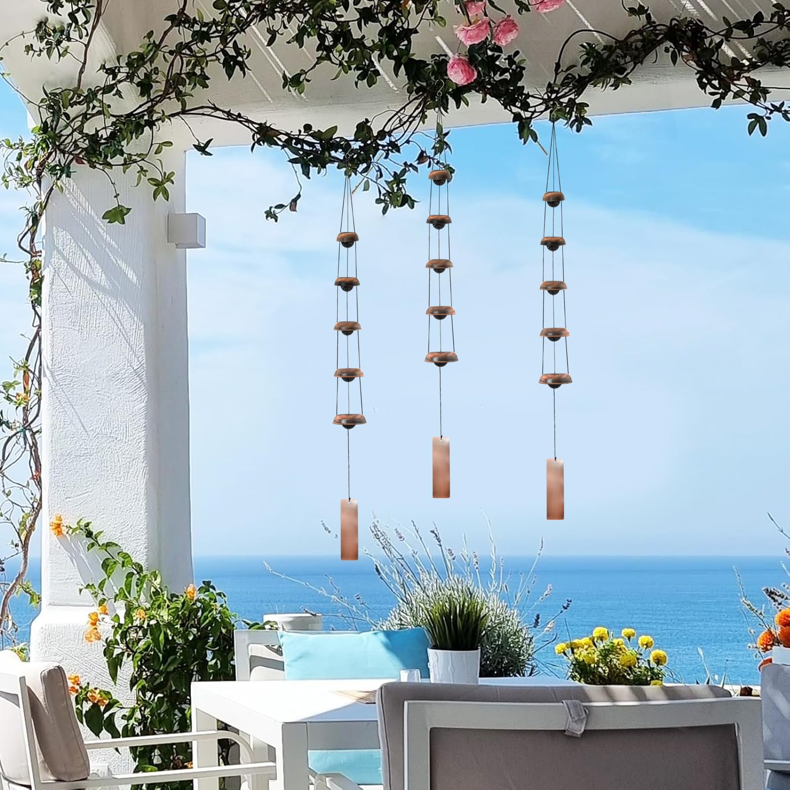 Campanelli a vento in rame per esterni, campane a vento con 5 campane Feng Shui, campanelle commemorative per casa, giardino, patio, cortile, decorazione (bronzo)