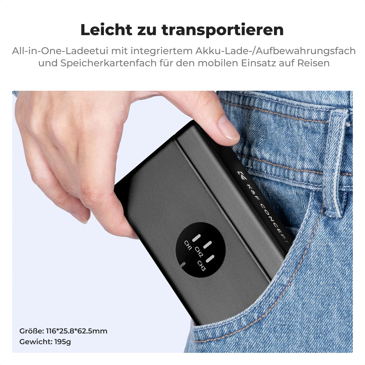 K&F CONCEPT Hero 13 Kamera Akku 2100mAh, Dreifach-Power, Dreifach-Slot mit Organizer Typ LED-Ladegerät-Kit kompatibel mit GoPro13 Black