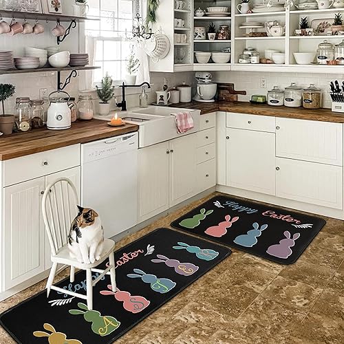 Miniatura 9 de flippana 2 alfombras y tapetes de cocina de Pascua para piso antideslizante huevos de Pascua conejo decoración de Pascua al aire libre antifatiga