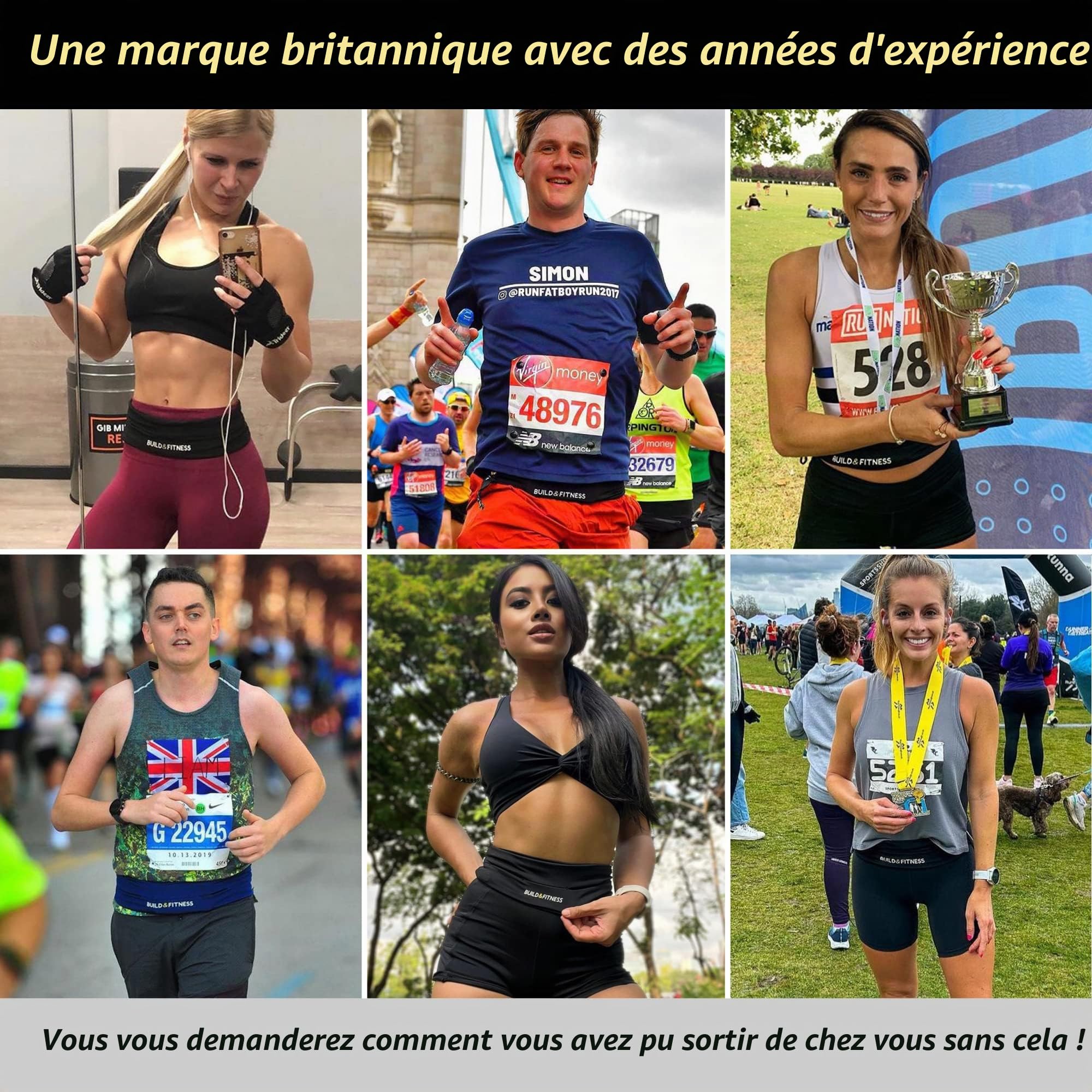 Build & Fitness Sac Banane – Taille Ajustable, Fermeture éclair YKK Pochette Smartphone – Convient à Tous Les Téléphones, Clés, Cartes, Airpods - Marche,Yoga, Ceinture Course A Pied Hommes et Femmes