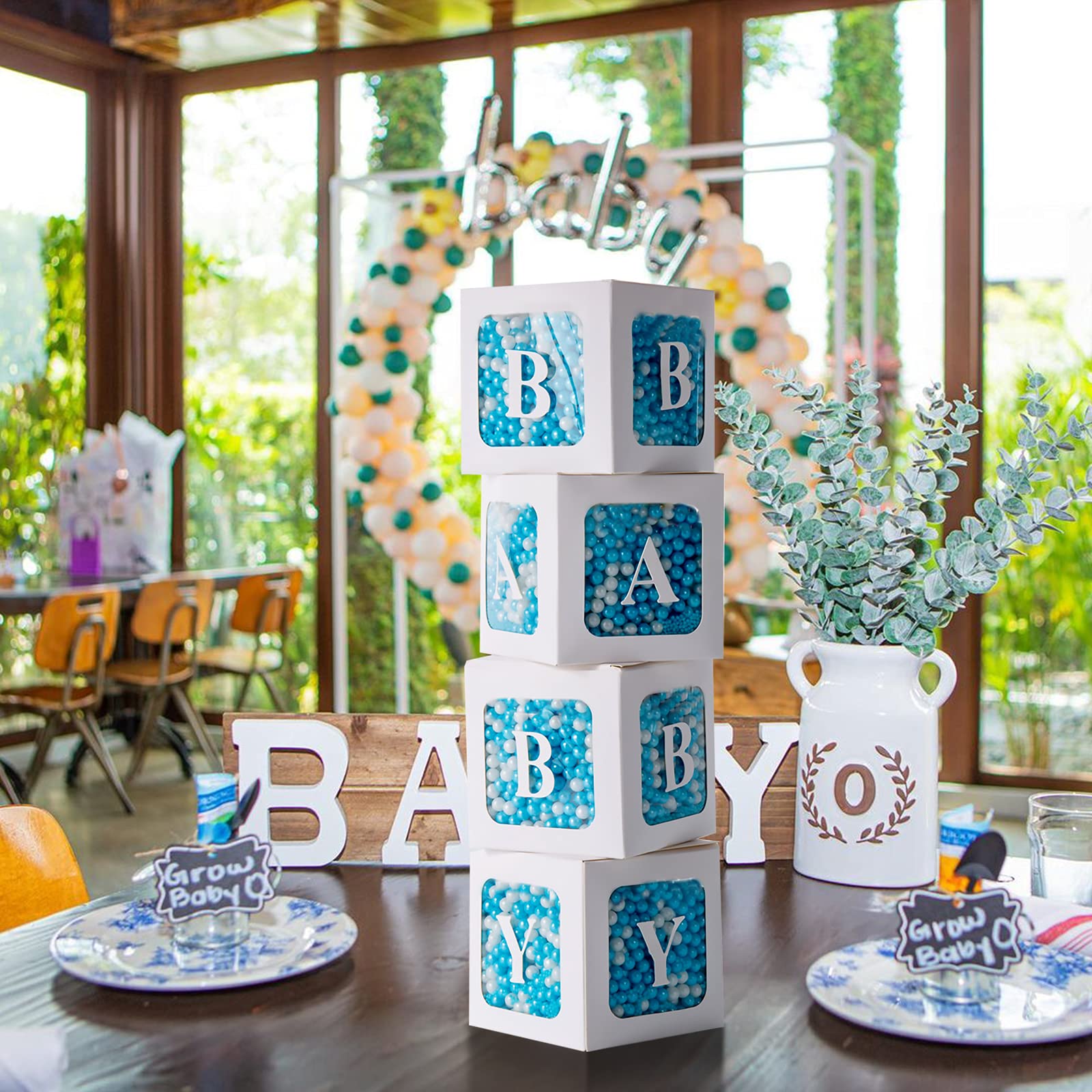 Baby Shower Centerpieces Table Sign, 4pcs 4” Transparent Baby Block