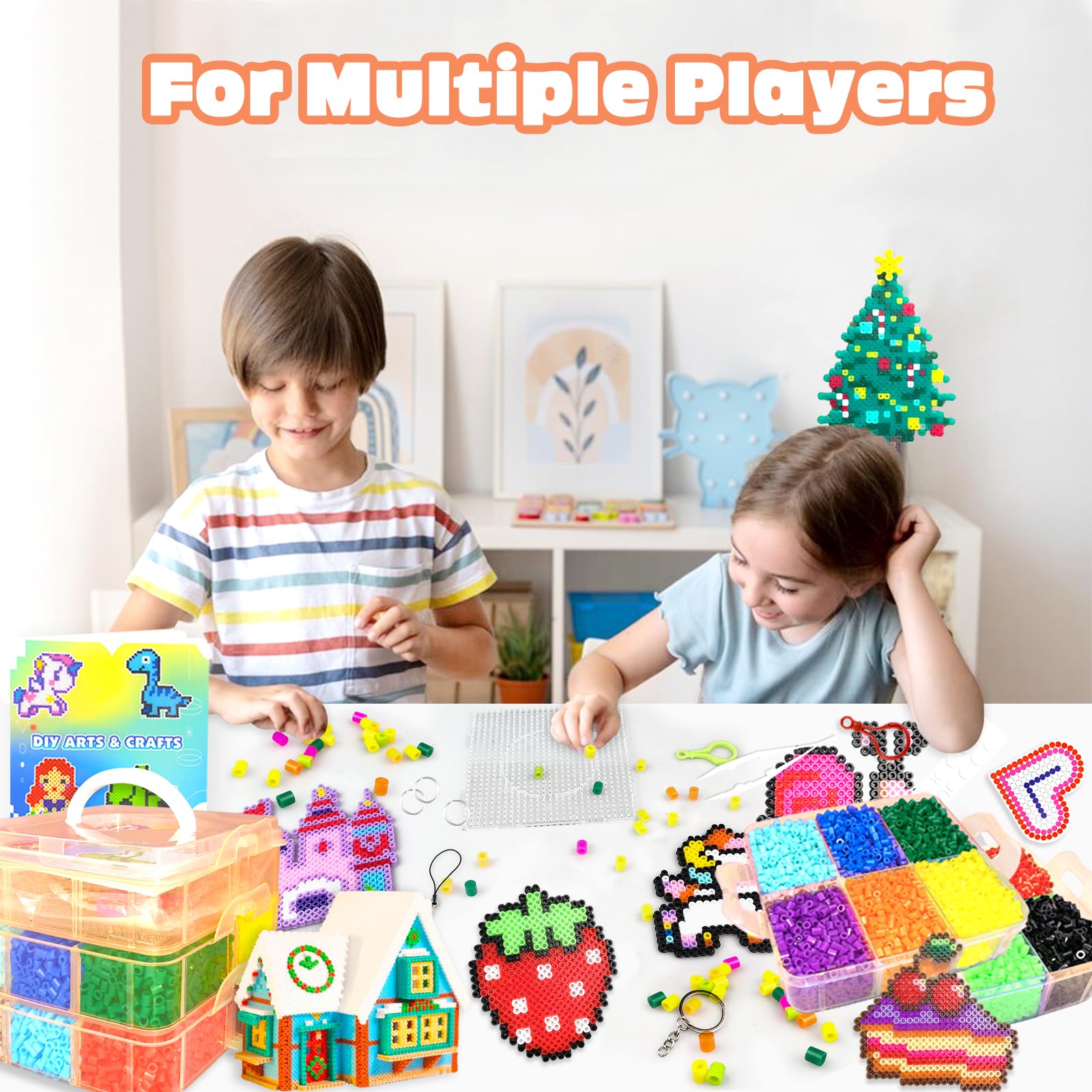 11000 Pezzi Perline da Stirare, 20 Colori Perline a Fusione con Custodia, Pegboard, Guida Utente, Decorazioni, Creativo Regali Compleanno Natalizio Fai Da Te per Bambini di 5+ Anni (5MM)