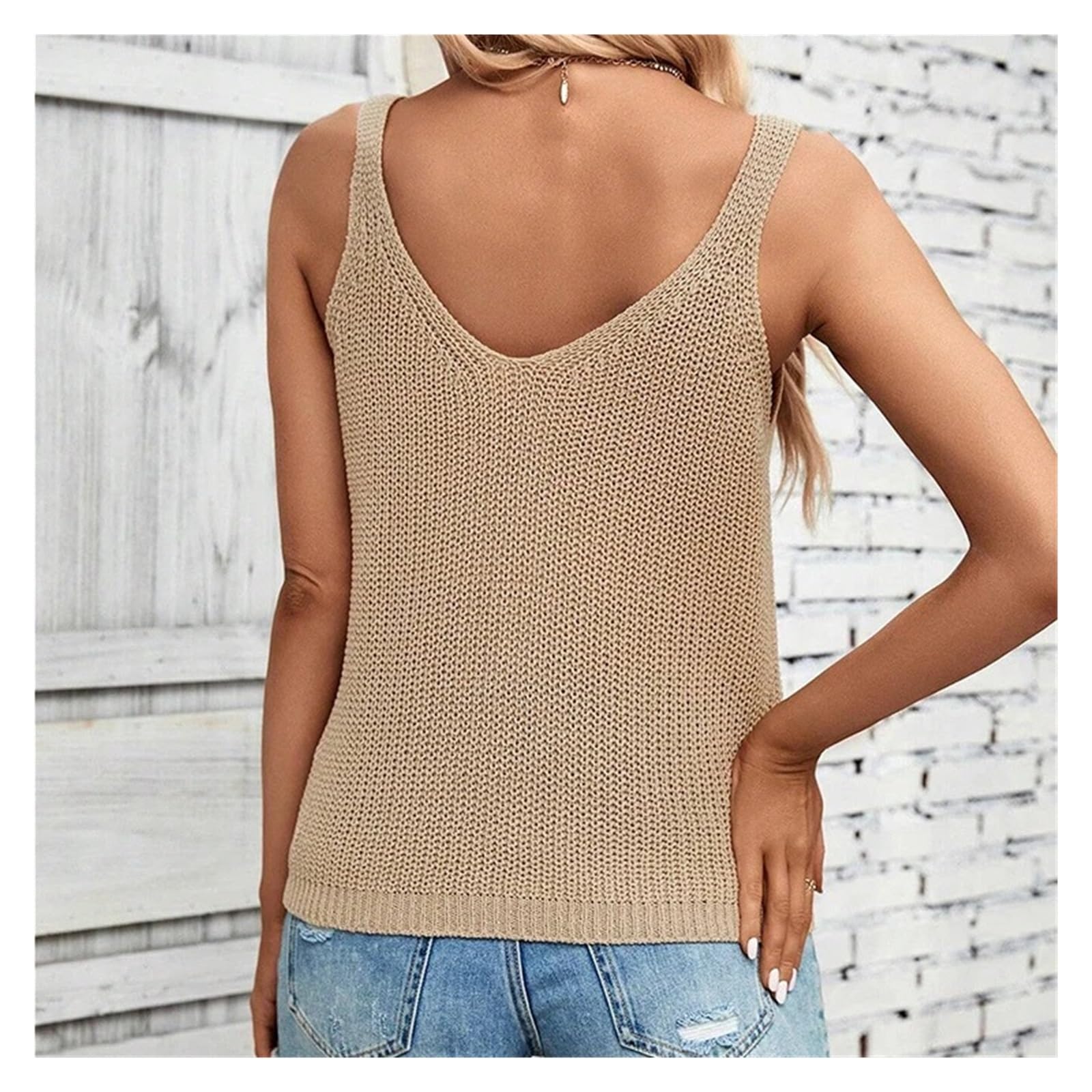 Top de vacaciones en la playa sin mangas con cuello V punto beige for mujer