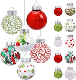 Clear Christmas Tree Ornaments Set, 30ct Multi-Size Plastic Xmas Balls - Red, Green, White - Shatterproof Decorative Hanging Ornaments for Christmas Decorations, Home Decor, Wedding Party