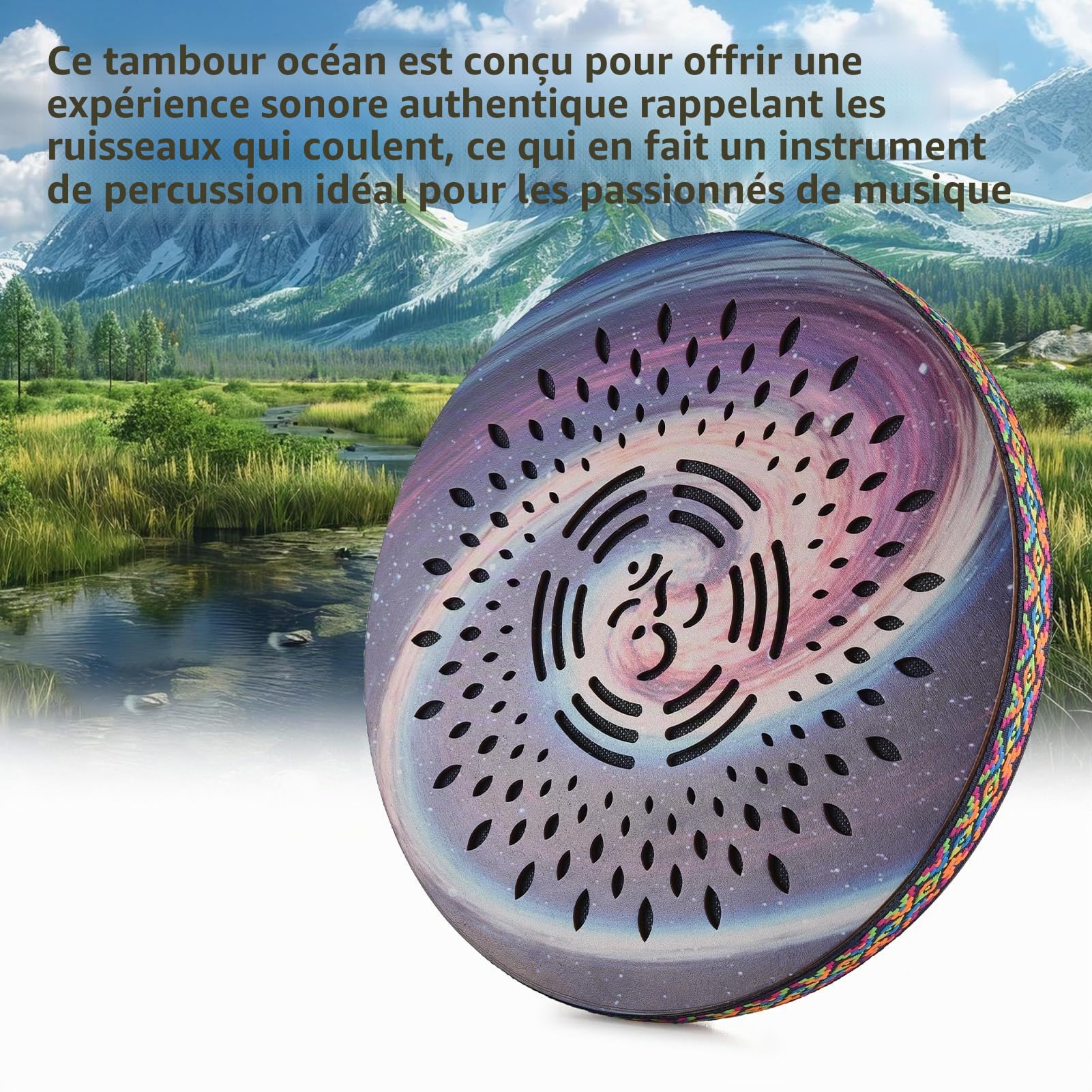 Btuty Tambour Océanique De 12 Pouces Instrument De Percussion Ethnique Motif Peint Tambour en Bois De Bouleau Bord Tissé Pour La Maison, Les Fêtes Instrument De Musique Onomatopéique Portable
