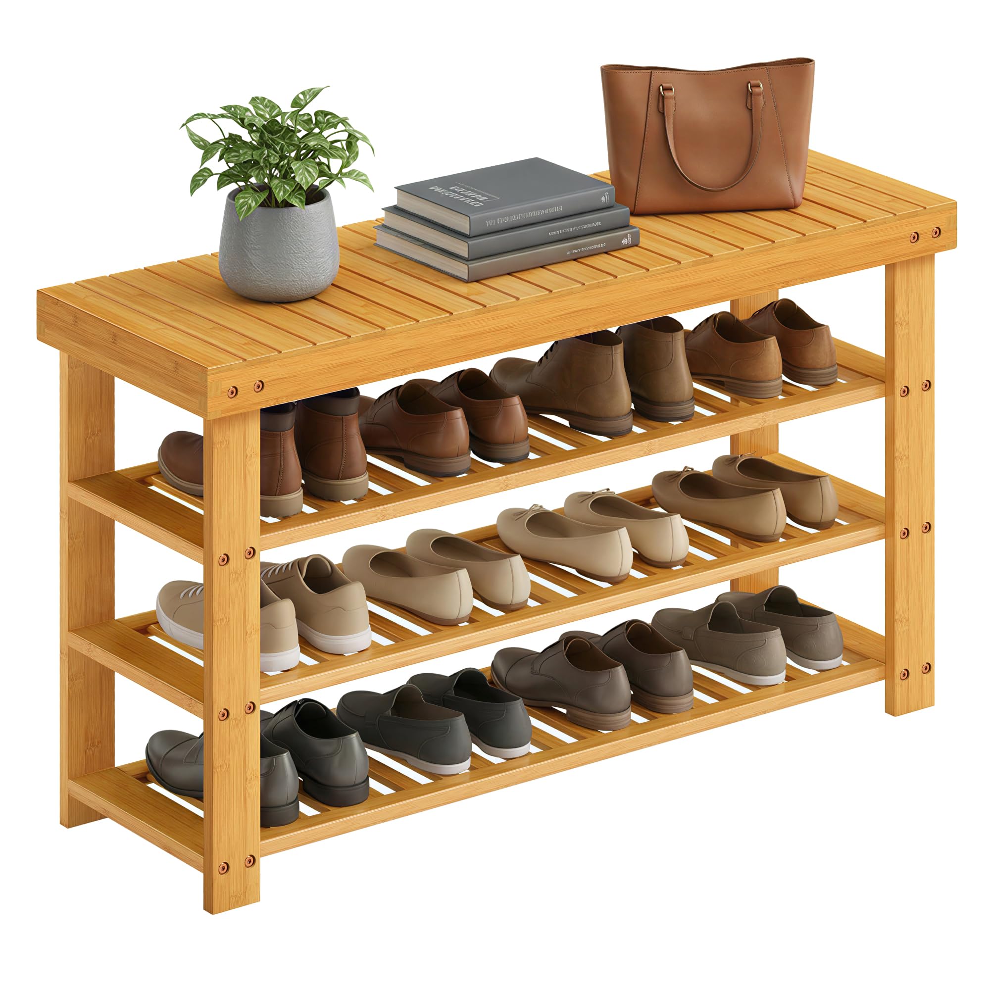 Amazon.com: SONGMICS Shoe Rack Bench, 4 Tier Bamboo Shoe Storage