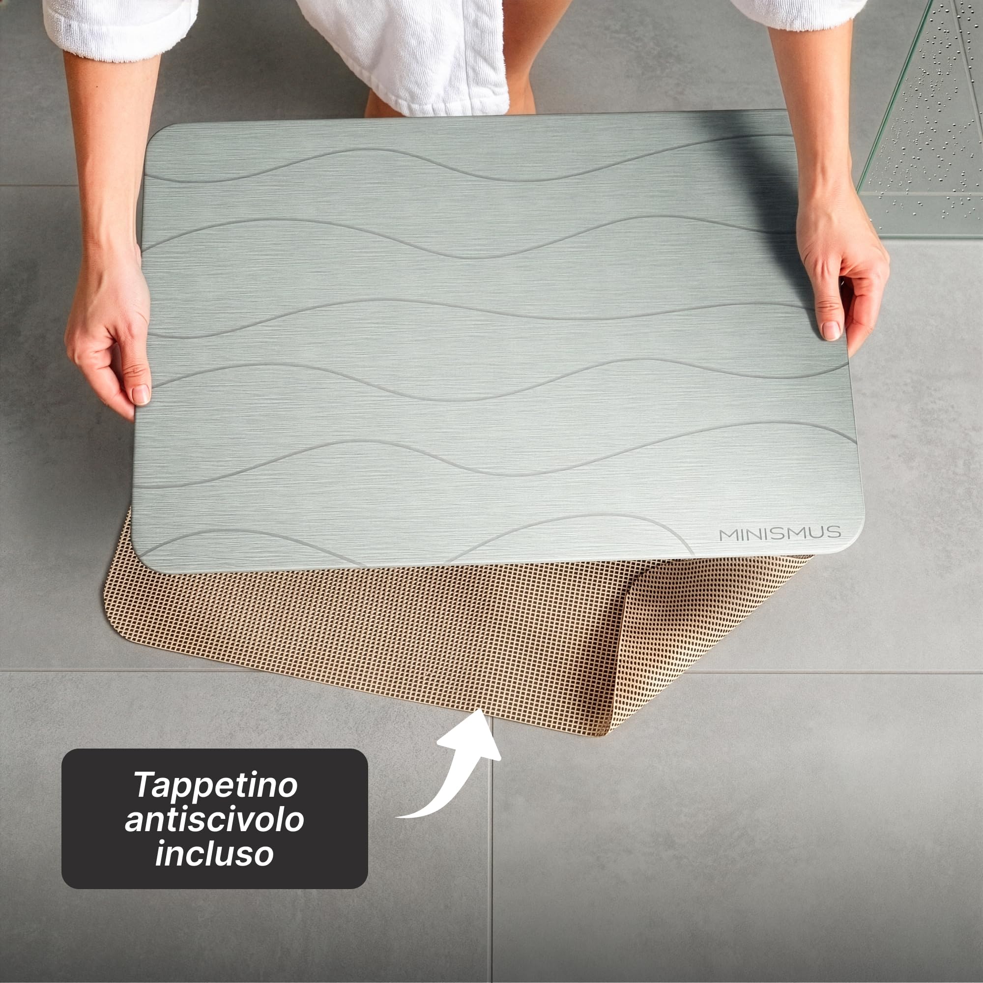 Minismus Tappeto Bagno Assorbente Diatomite - 60x 40 cm Tappetino Bagno- Tappeto Doccia Assorbente - Tappetino da Bagno in Pietra - Stone Bath Mat - Tappeto Farina Fossile Bagno
