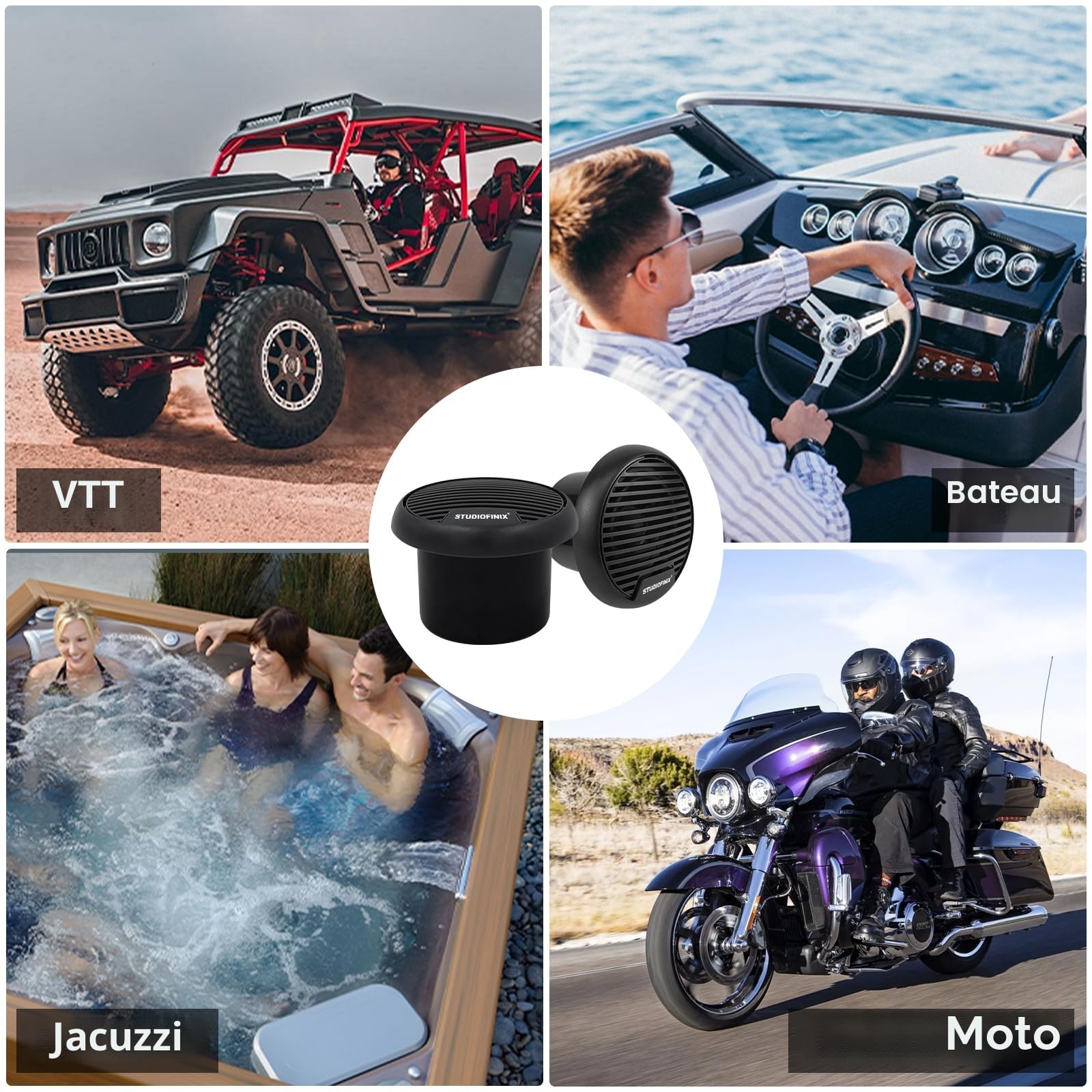 STUDIOFINIX Système de Haut-parleurs coaxiaux étanches de 3 Pouces pour Bateau, résistant aux intempéries, système de Haut-parleurs stéréo Marine pour Voiture