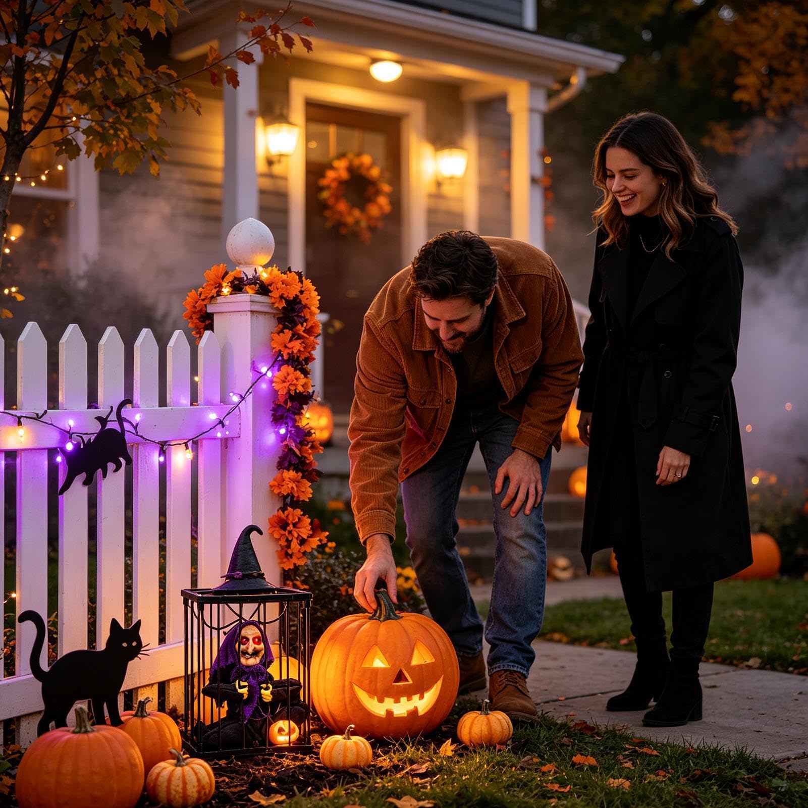 Animowane dekoracje na Halloween na zewnątrz, straszne efekty dźwiękowe i