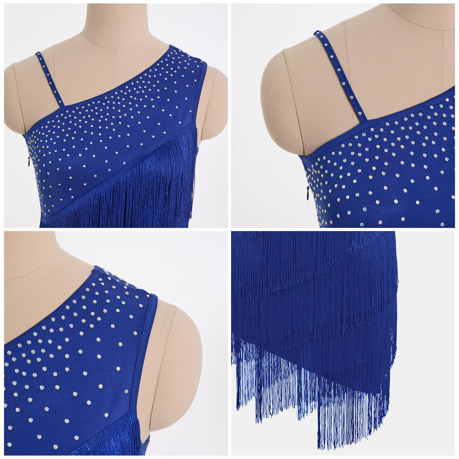 Donna Asimmetrica Una Spalla Strass Frange Latin Dance Dress 1920s Paillettes Nappa Flapper Abiti Salsa Cha-Cha Ballroom Dance Costume