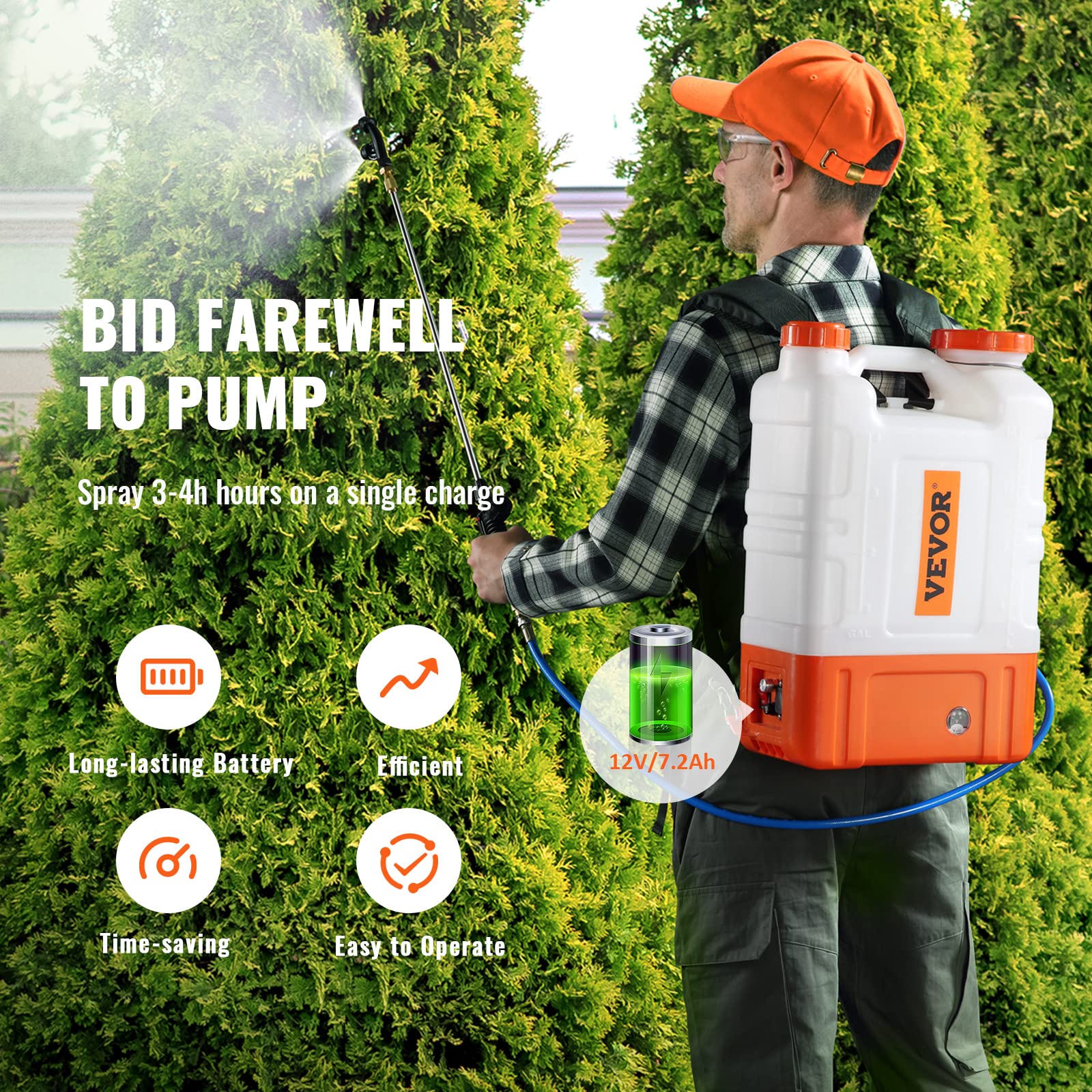 VEVOR Irroratore a Zaino con Carrello, Pressione Regolabile 0-94 PSI Serbatoio da 15 Litri su Ruote, con 8 Ugelli, 2 Lance, Coperchio a Bocca Larga per Giardino, Diserbo, Irrorazione, Pulizia