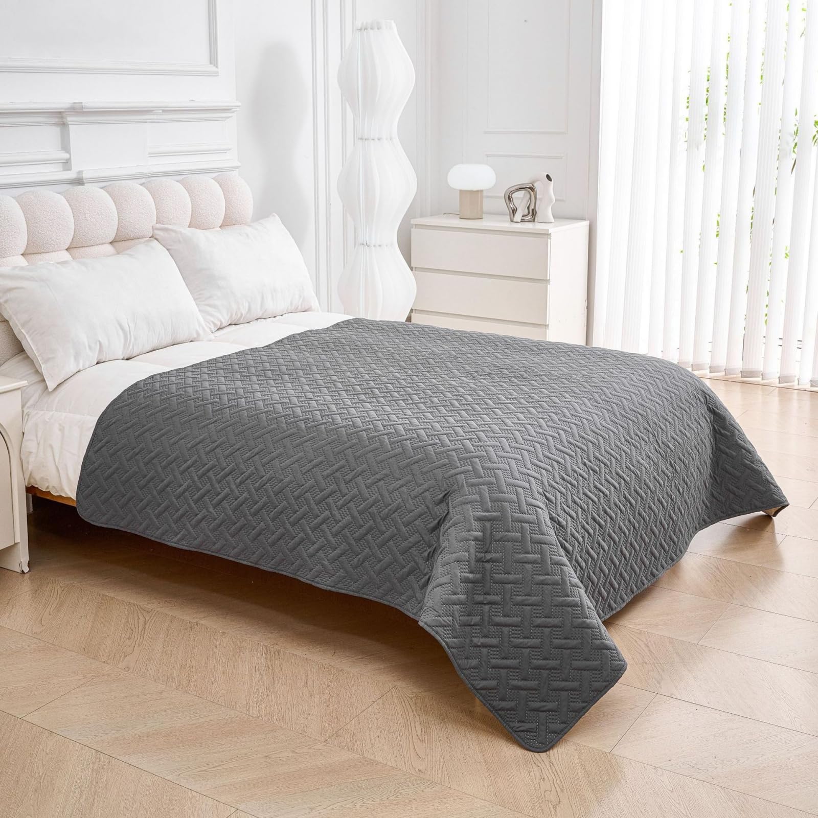 FANSU Empapadores Cama Adultos Absorbente, Moderna Protector Colchon (Gris,210x260cm)