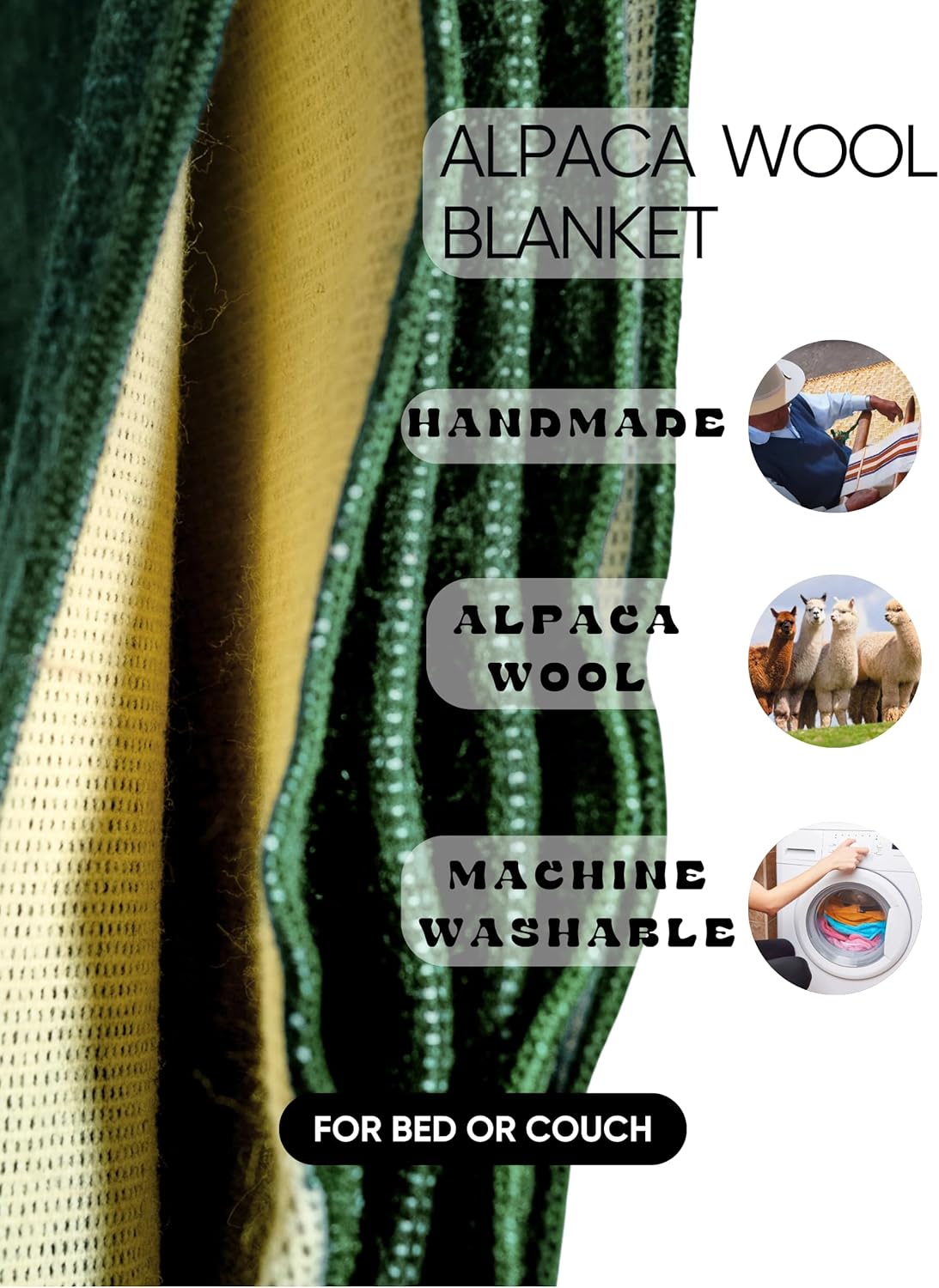 Alpaca Queen Blanket for Bed - Blankets Queen Size Bedding - Soft Blanket Camping - Alpaca Wool Blankets