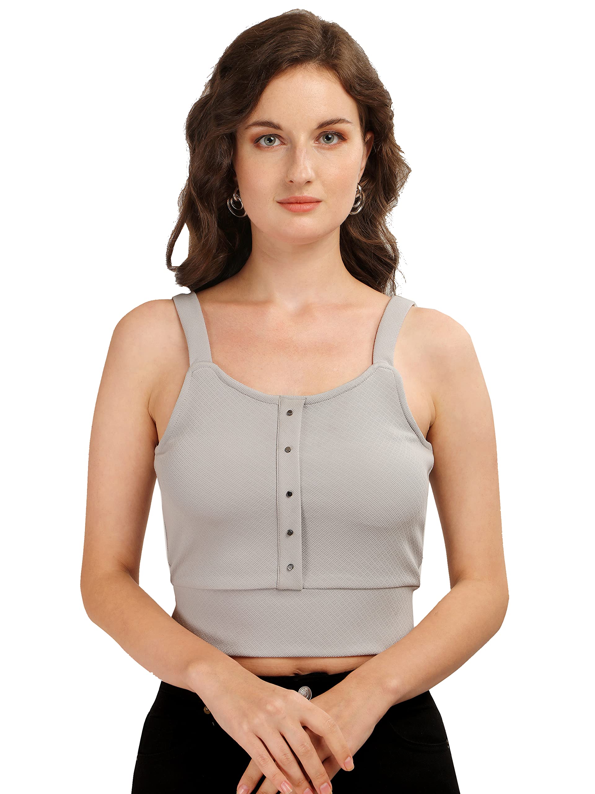 14 fab Grey Cotton Lycra Blend Sleeveless V Neck Women's and Girls Tank Top - Extra Large ((PR)-PRW-353-XL)-picture-41