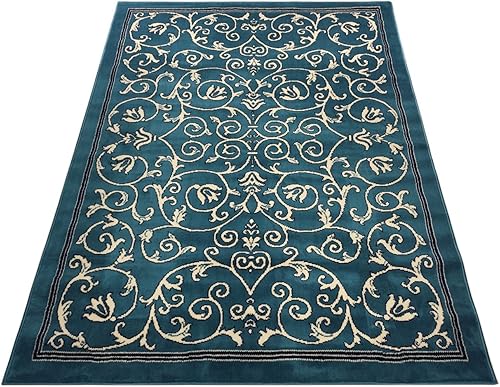 Miniatura 9 de Alfombra Conur Collection con diseño floral, moderna, contemporánea, tradicional, Verónica, 3 opciones de color (azul petróleo, 4 pies 11 pulgadas x