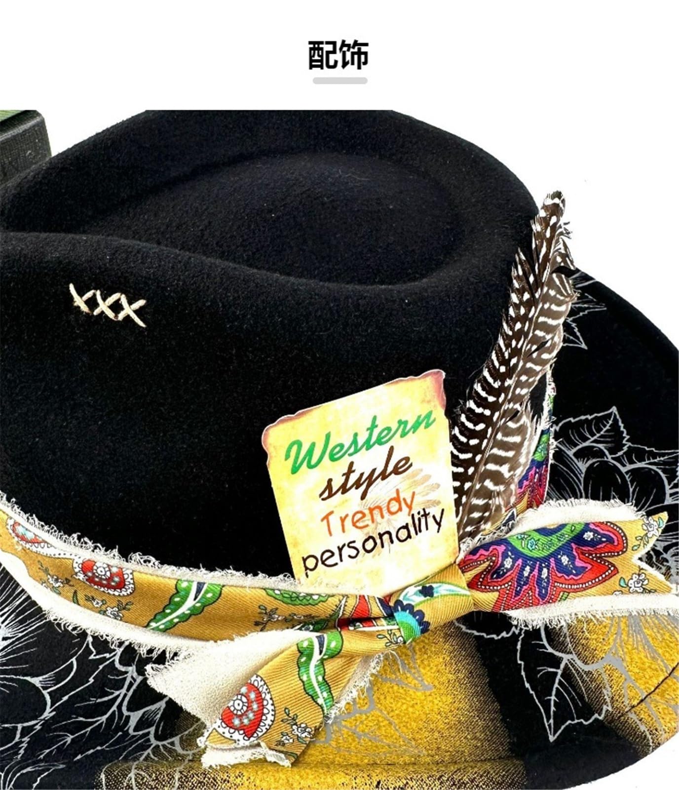 Cappello da Cowboy da Donna con Vernice Spray Sfumata, Tesa Larga con Piuma e Nastro, Feltro Morbido per Matrimoni e Feste