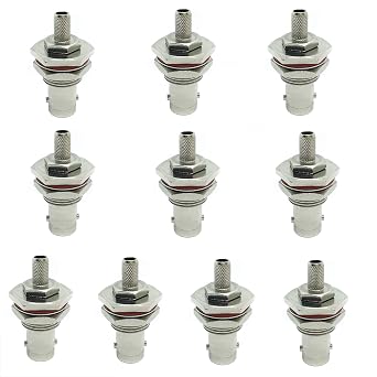 BNC connectors, 10Pcs 50Ohm BNC Female Bulkhead Crimp Connector for LMR195 RG58 Cable