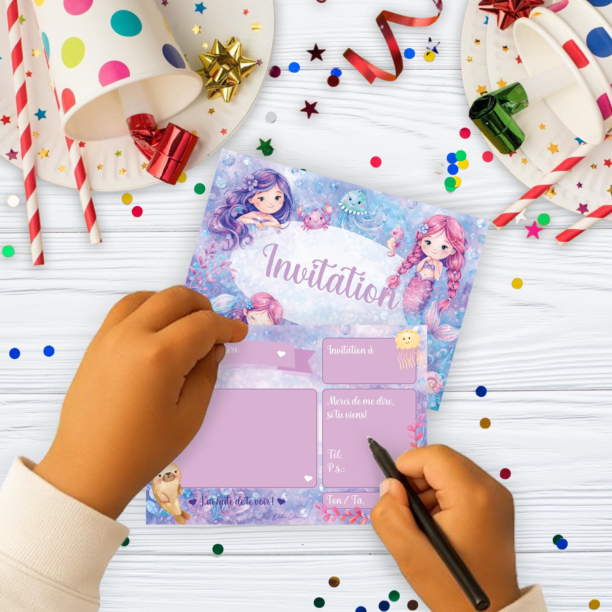 Lot De 10 Cartes D'Invitation La Petite Sirène – Anniversaire Fille Ou Fête Piscine – Français – Format DIN A6 (14,8 X 10,5 Cm)