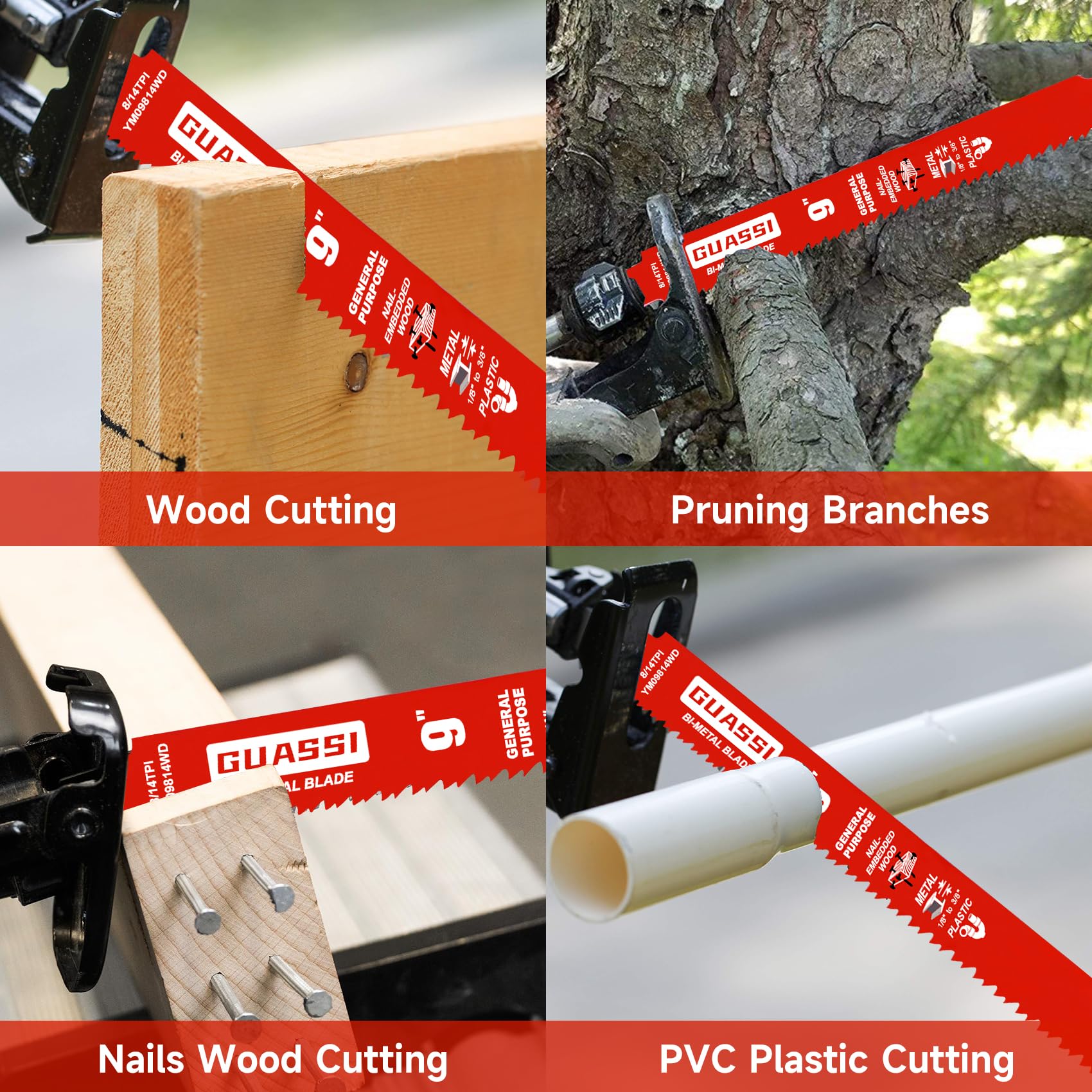 Paquete de 15 hojas de sierra alternante 8/14TPI de 9 pulgadas para todos los cortes de uso general, incluyendo madera, madera incrustada en clavos, plásticos y metal grueso de demolición de 1/8 a 3/8