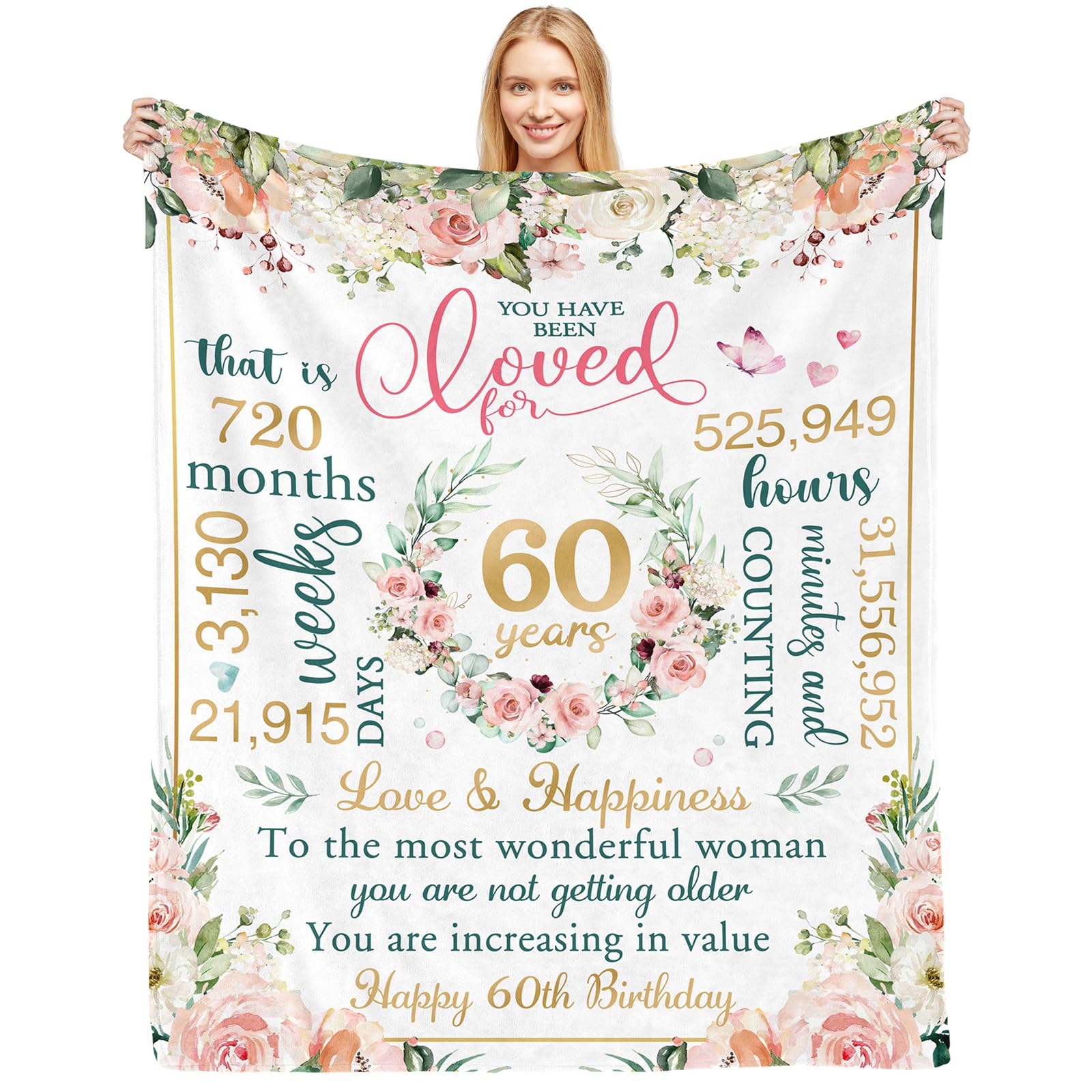 CAPRIFIC 60th Birthday Gifts for Women – 150x200cm Soft Flannel Birthday Blanket, 60th Birthday Decorations for Her, Birthday Gift for Mom, Wife, Grandma