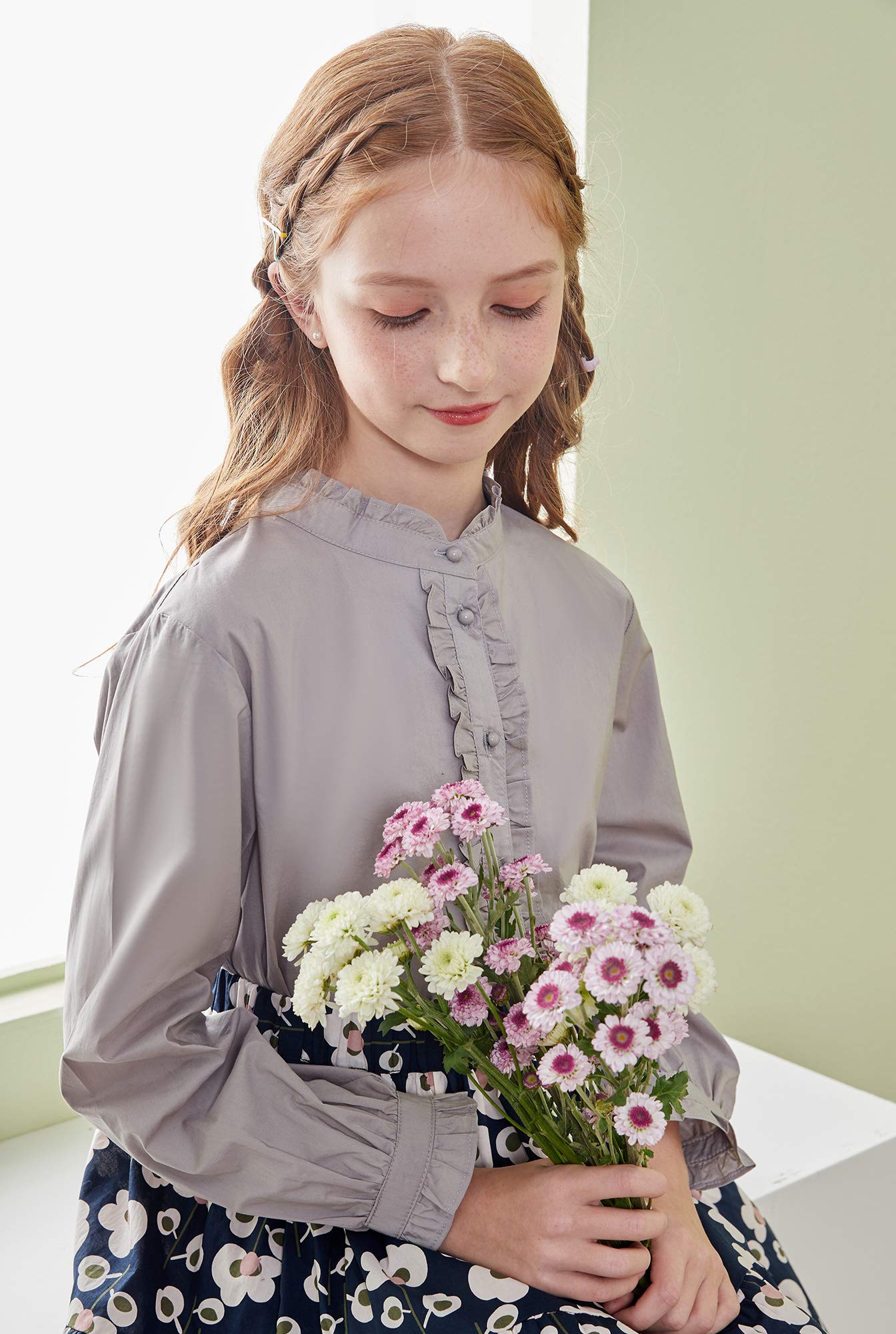 SOLOCOTE Chemise Blanche pour Fille à Volants, Manches Longues, boutonnée sur Le Devant, Chemises de Princesse en Coton, Tops Amples et Doux, Printemps et été
