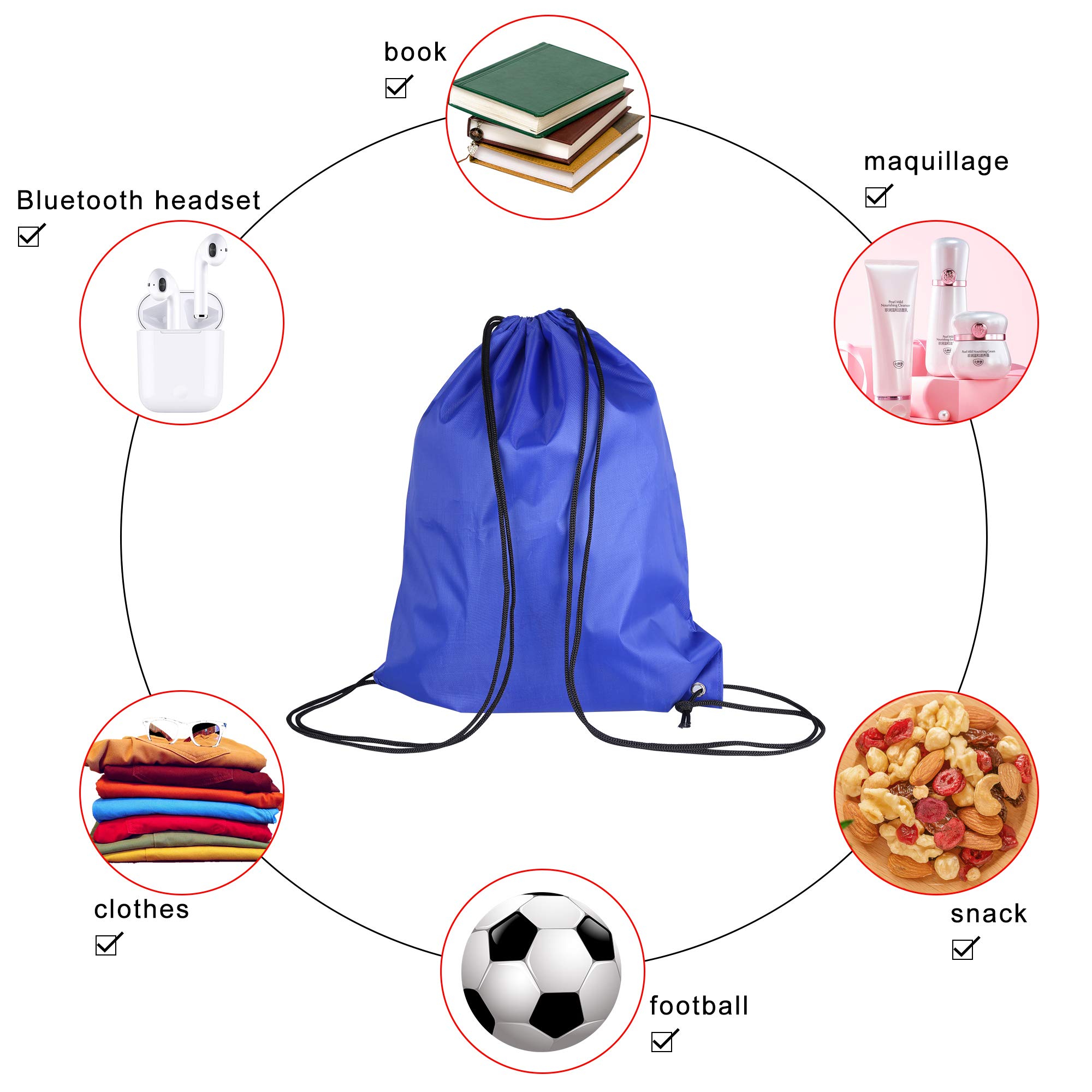 Borsa con Chiusura a Cordoncino, 2 Confezioni di Zaini, Borsa per Palestra, Viaggi, Yoga, Scuola e Altri Sport all'Aria Aperta, 10 Nero.