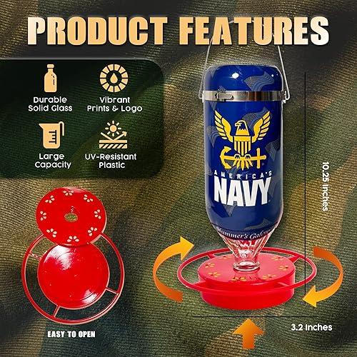 Miniatura 2 de Hummer's Galore, Comedero para colibríes de las Fuerzas Armadas de los Estados Unidos, para colgar en exteriores, a prueba de hormigas y abejas, 32