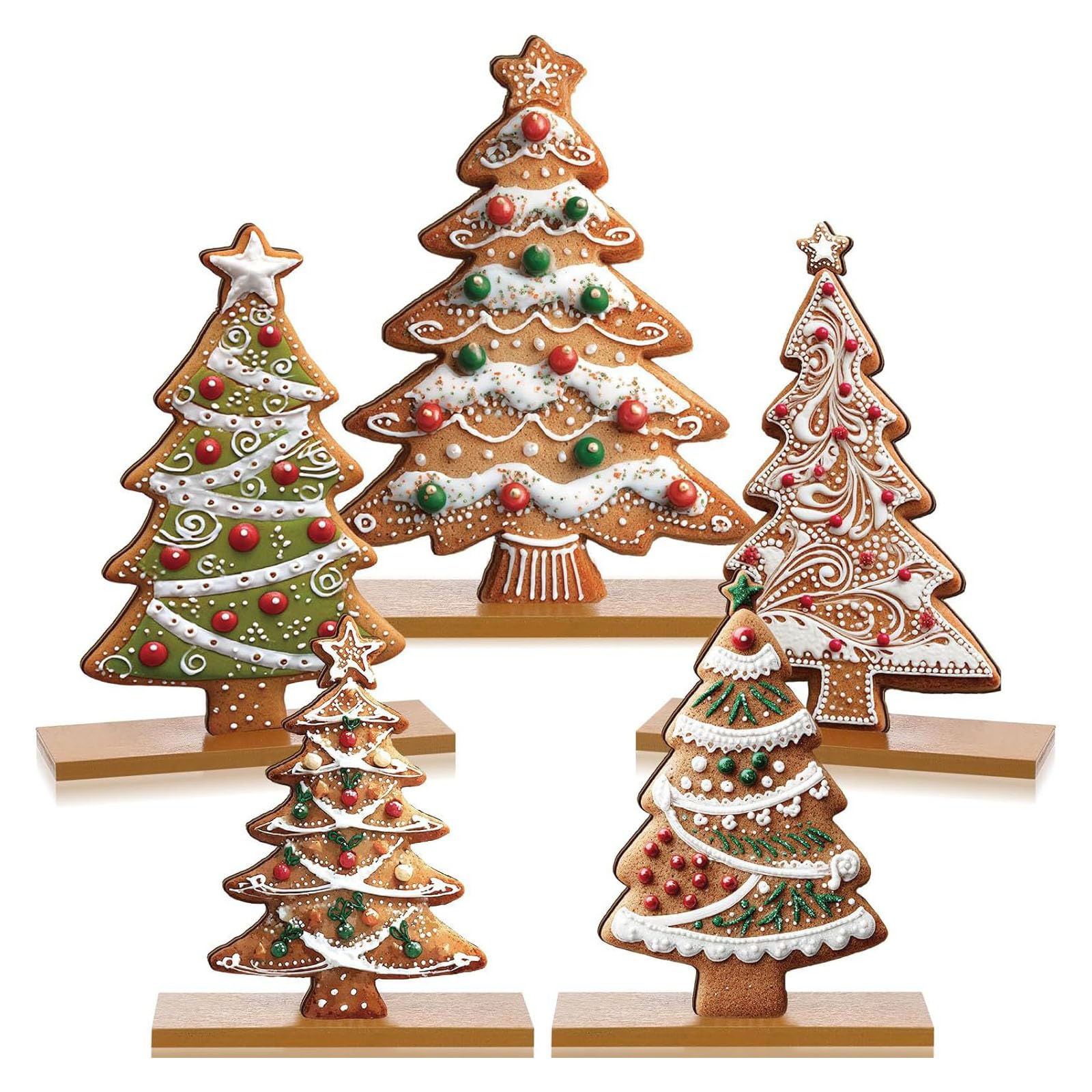 Tsophreniq Gingerbreads Christmas Table Centerpieces Wooden Gingerbreads Tree Decorations Winter Tiered Tray Decors with Base Collectible Figurines