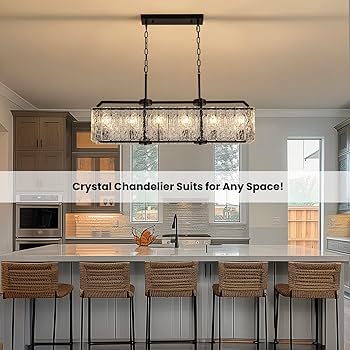 CROSSIO Modern Rectangle Black Crystal Chandeliers for