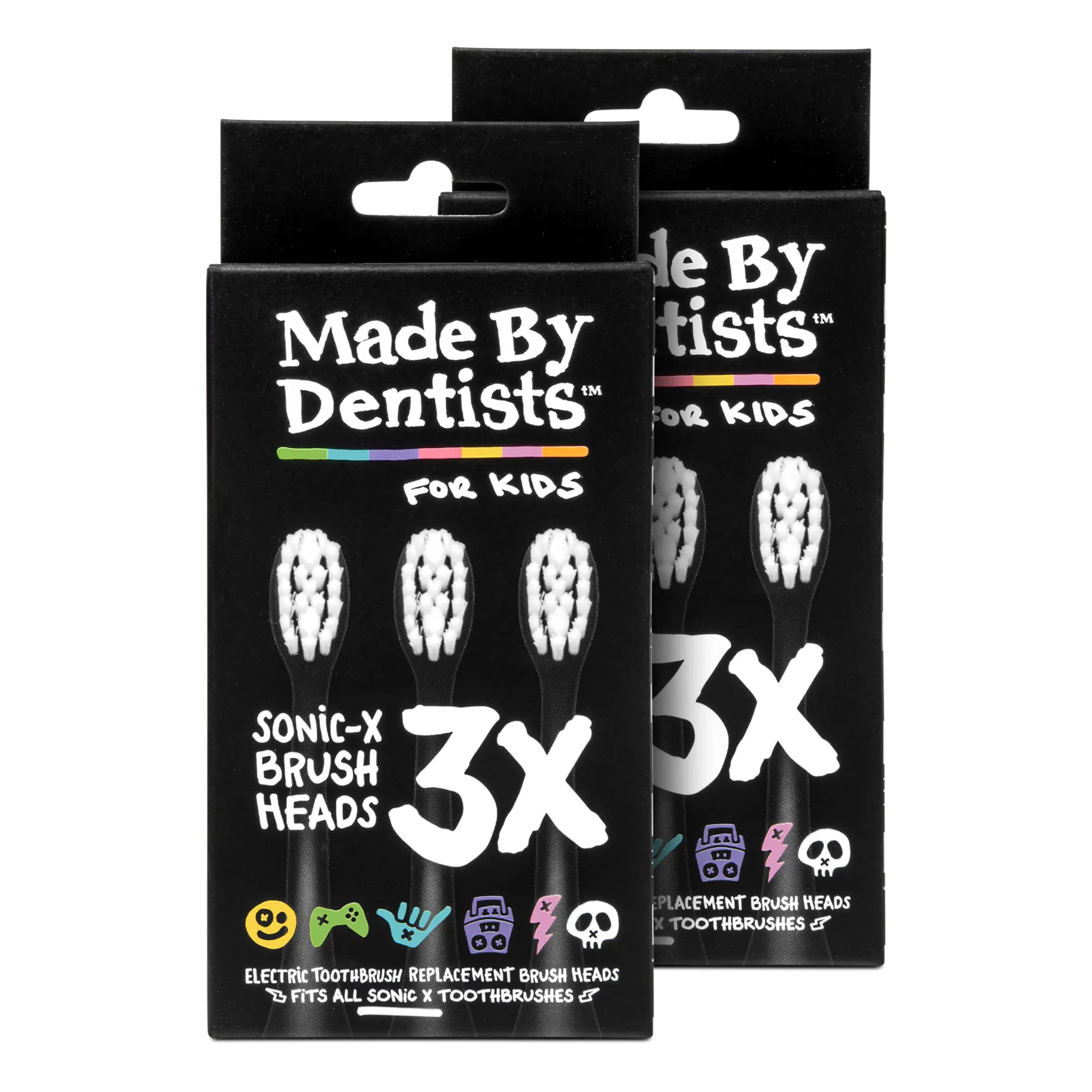 Made By Dentists Sonic X Replacement Heads – 6 Brush Heads (2x3 Packs), Soft Bristles for Kids and Teens, 18 Months Supply, Fits Only Sonic X Electric