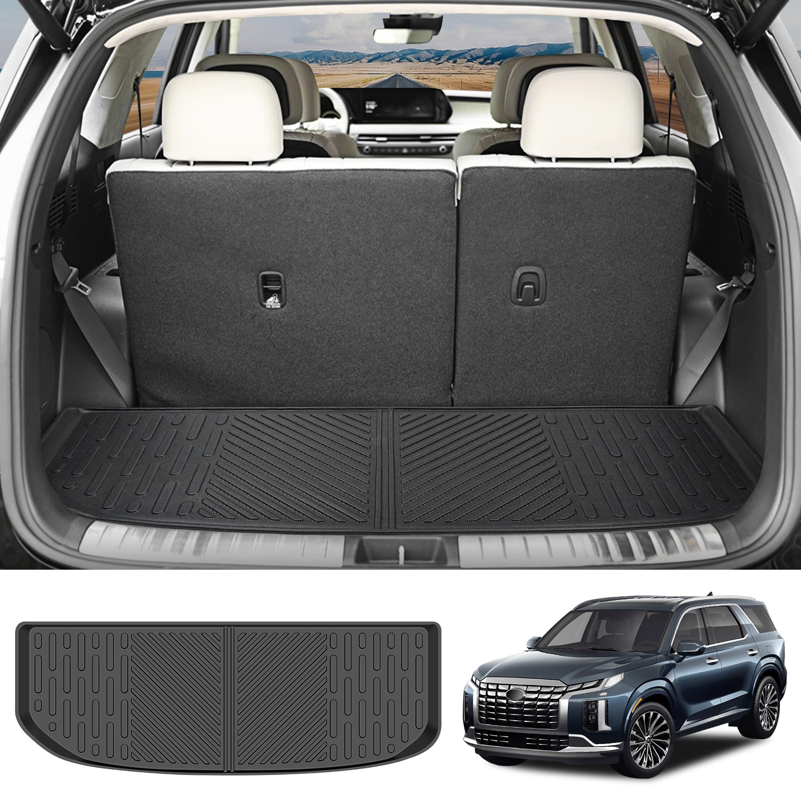 JTYZSM Rear Cargo Mat for 2020-2024 Hyundai Palisade All Weather TPE Anti-Slip Trunk Mat 3rd Row Seats Cargo Liner for 2020 2021 2022 2023 2024 Hyundai Palisade Accessories