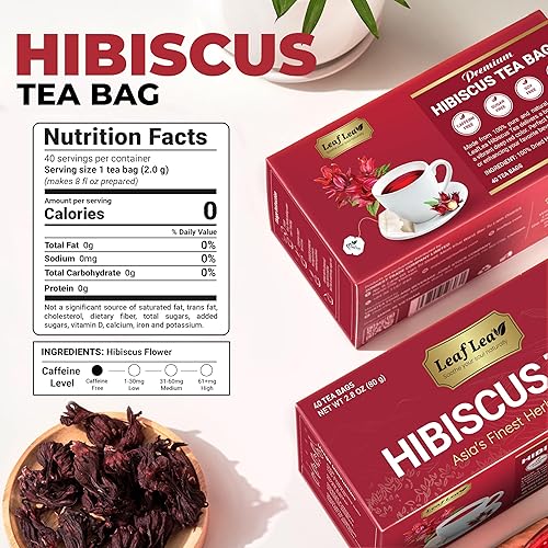 Miniatura 2 de LeafLea - Té de flores de hibisco rojo 100% natural, sin cafeína, sin azúcar, sin OMG ni gluten, vegano, 80 bolsitas envueltas de forma individual,