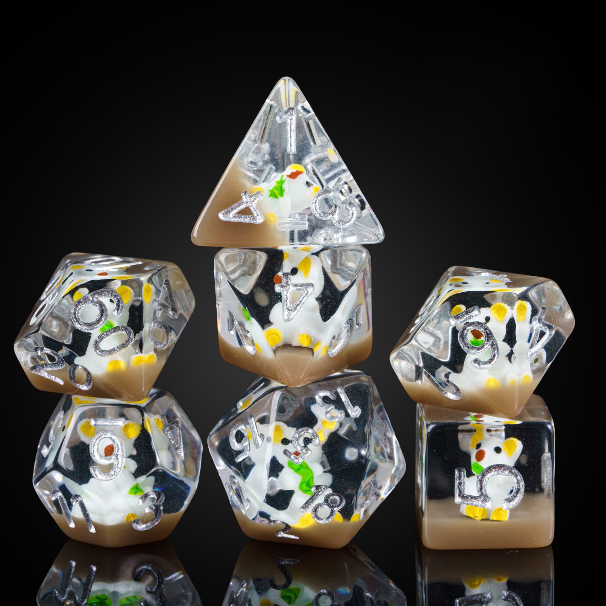 cusdie 7-Die DND Dice, Polyhedral Dice Set Filled with Animal, for Role Playing Game Dungeons and Dragons D&D DiceWhite Koala