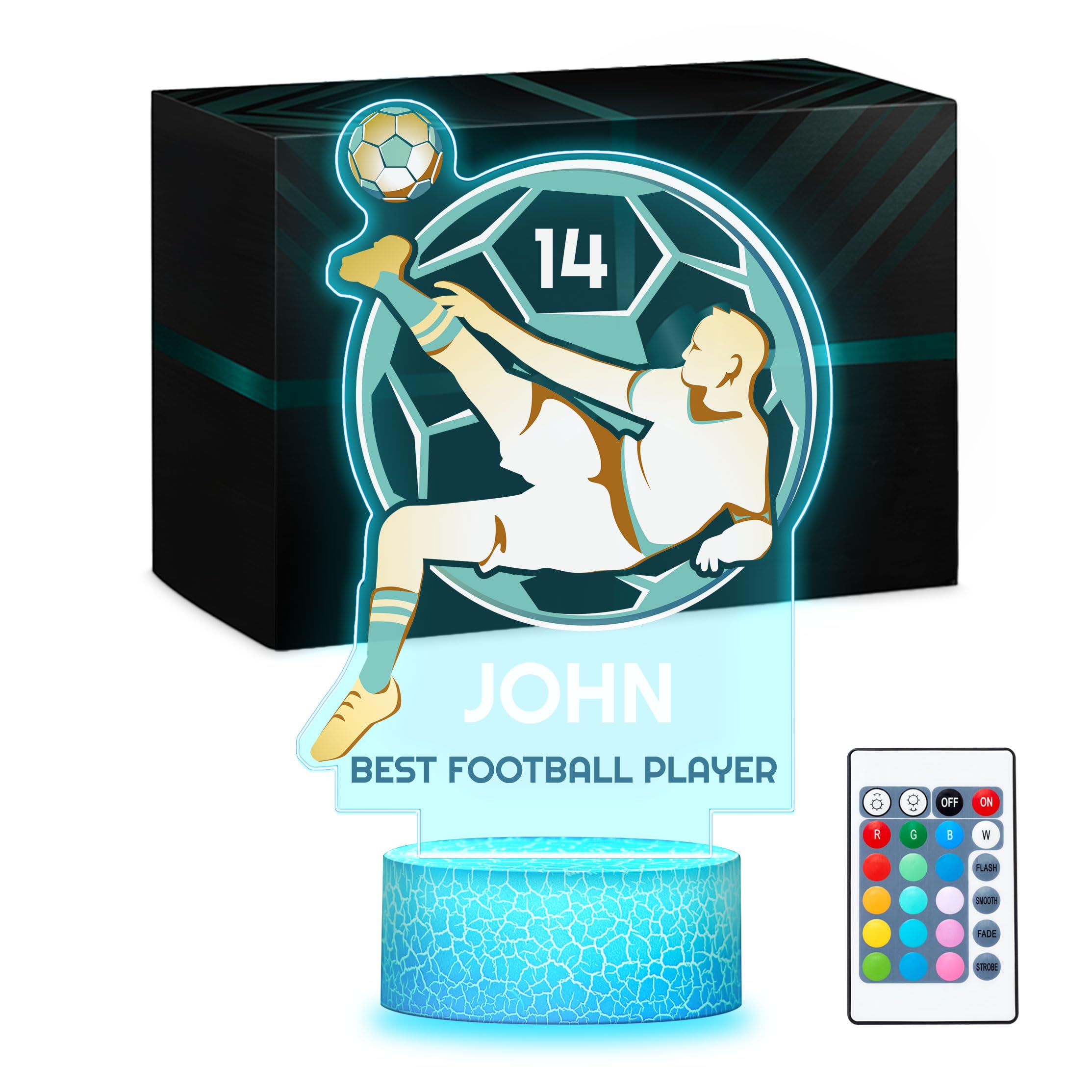 Maverton Personalised 3D Night Lamp - RGB, 16 Colours - Birthday Gift Idea - Football Gifts for Boys - National Football Team Shirt Design - Perfect 8 Year Old Boy Gifts, Ideal Football Gifts