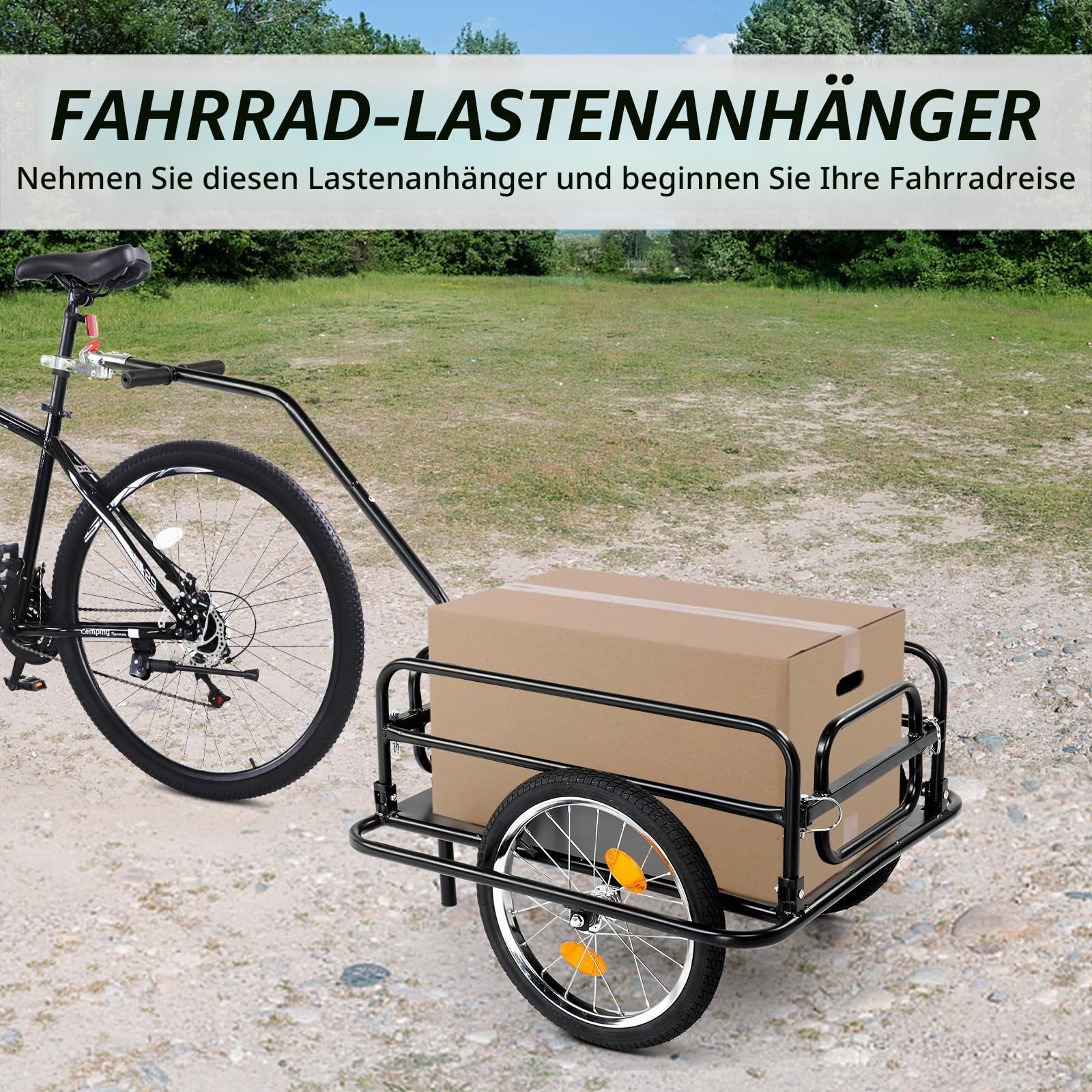 LEADZM Klappbar Fahrradanhänger, Lastenanhänger mit Universeller Kupplung, Transportanhänger mit 16-Zoll-Luftreifen, Sicheren Reflektoren, 60 kg, 155 x 67 x 78cm
