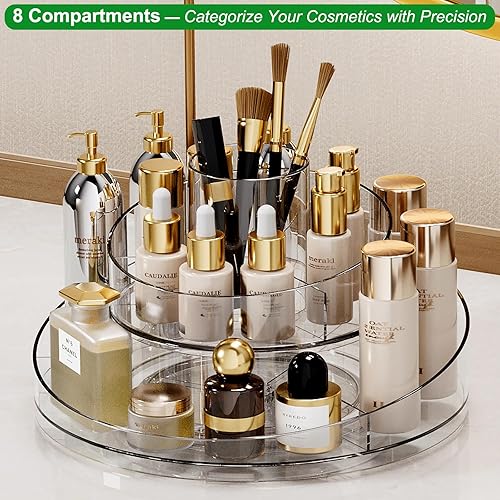 Miniatura 5 de Taiuloo Organizador de maquillaje, bandeja giratoria giratoria giratoria para cosméticos, bandeja de almacenamiento de cosméticos de 2 capas,