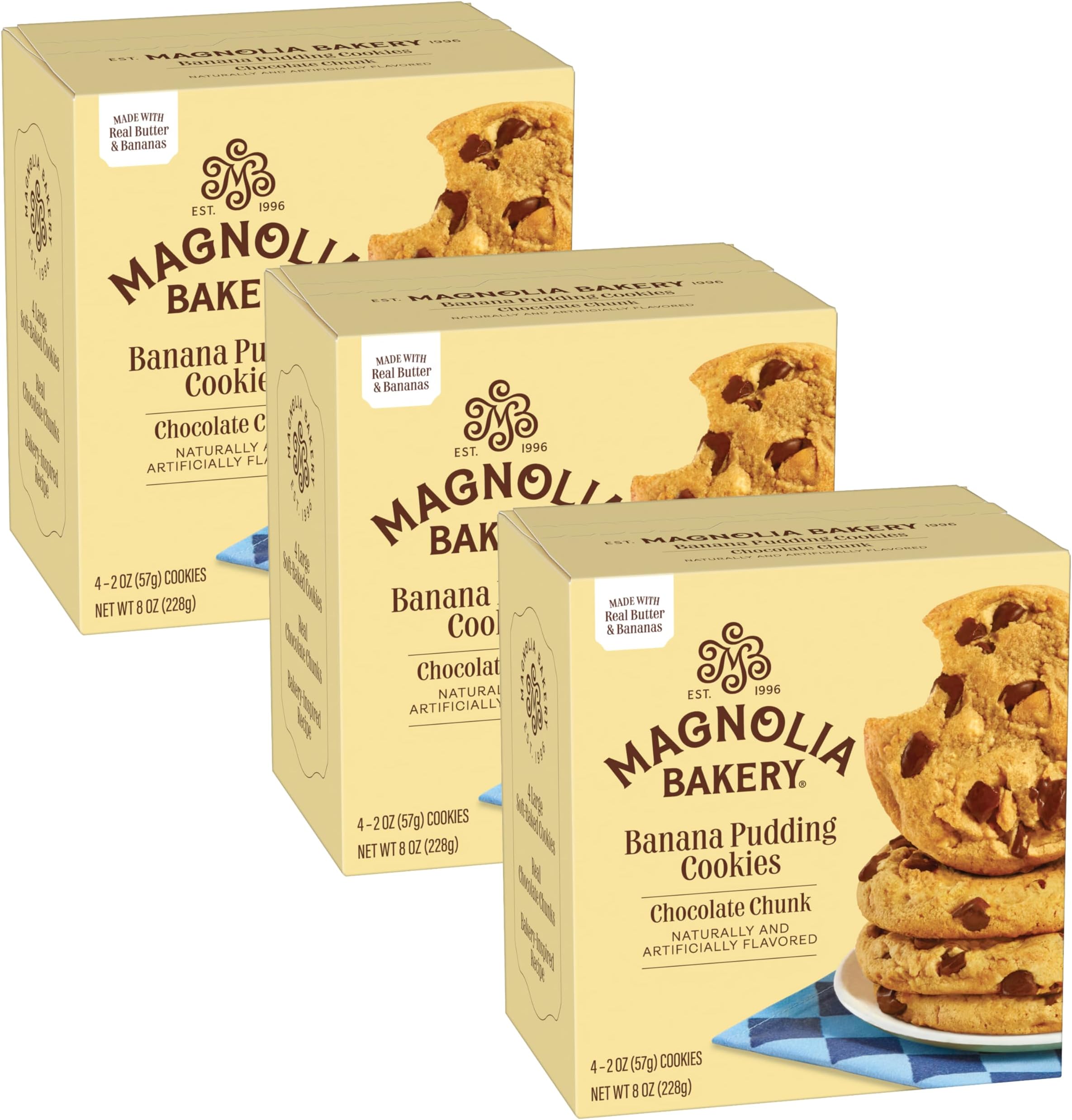 Magnolia BakeryChocolate Chunk Banana Pudding Cookies, 2 Ounce (Pack of 12), Soft-Baked, Chocolate Chunks, Vanilla Wafers, Banana Pudding, Individually Wrapped
