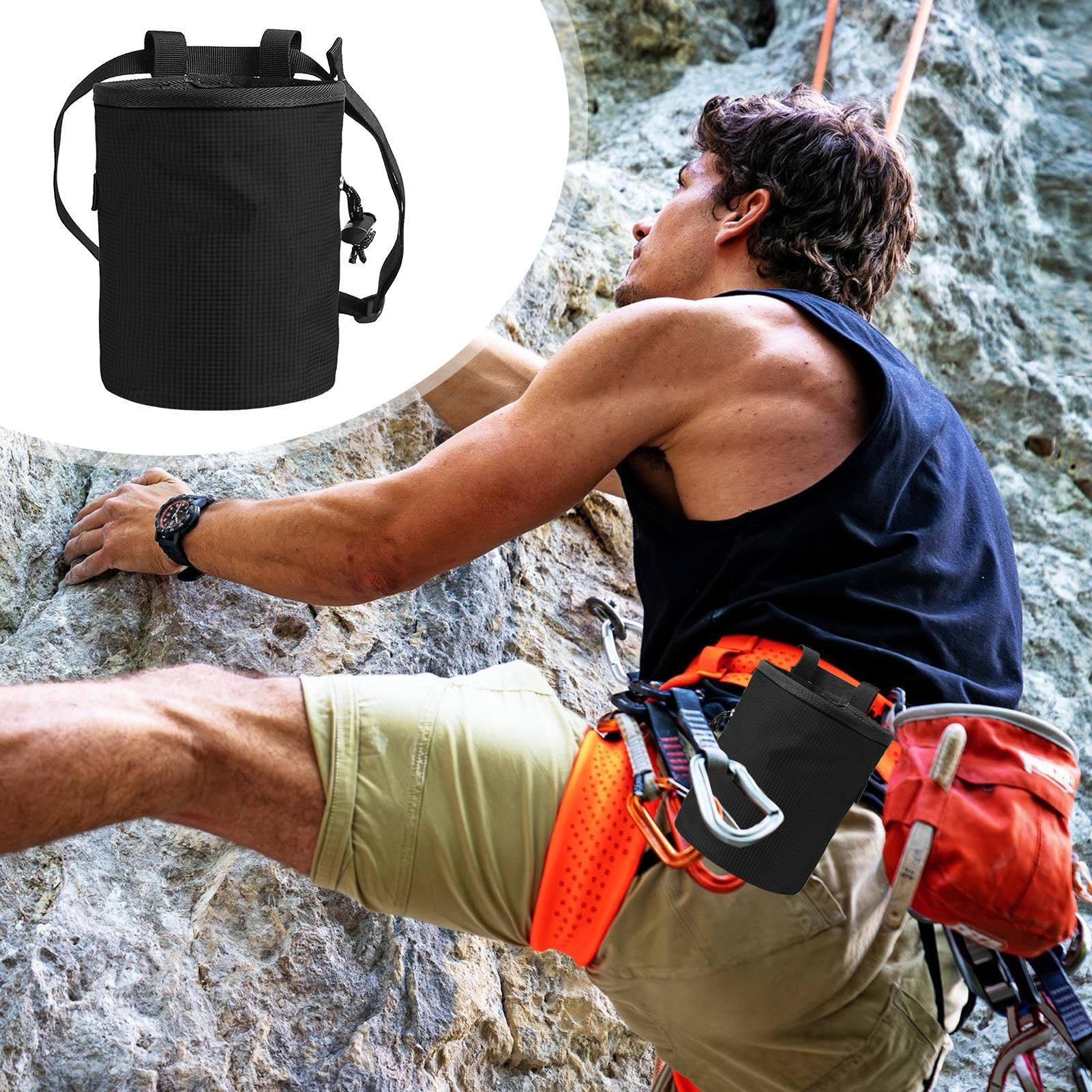 Sac à magnésie | Sac à magnésie d'escalade avec cordon de serrage et poche zippée réglable pour la chasse, la randonnée, le fitness, la salle de sport Greatideal