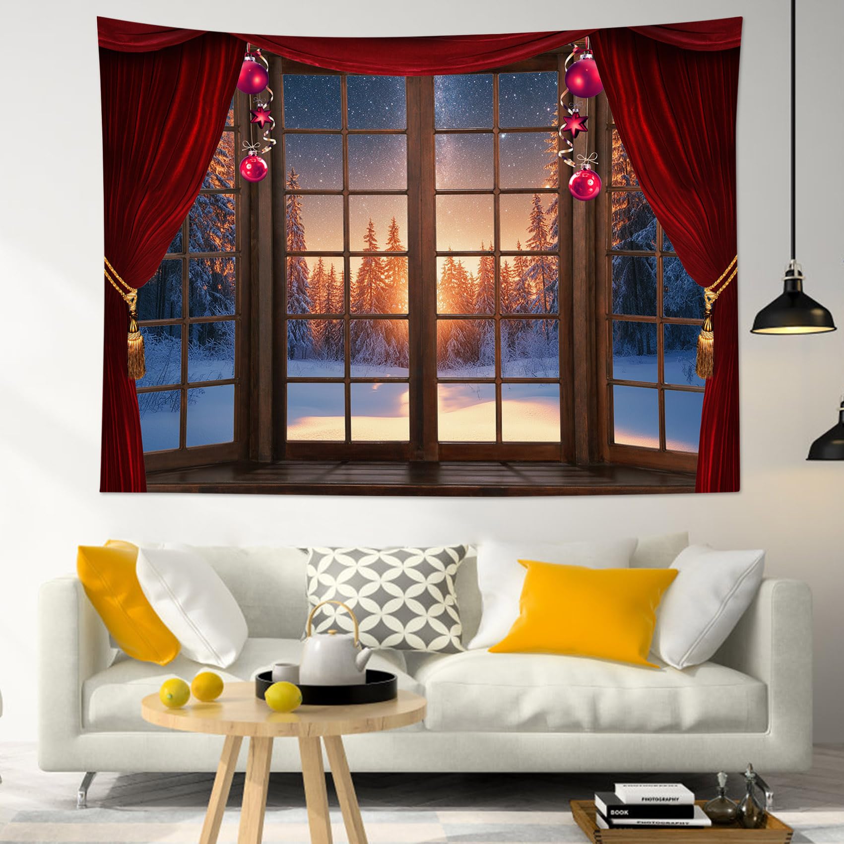 Wandbehang Winterschnee, Fenster, Außenansicht, Schneeszene XL