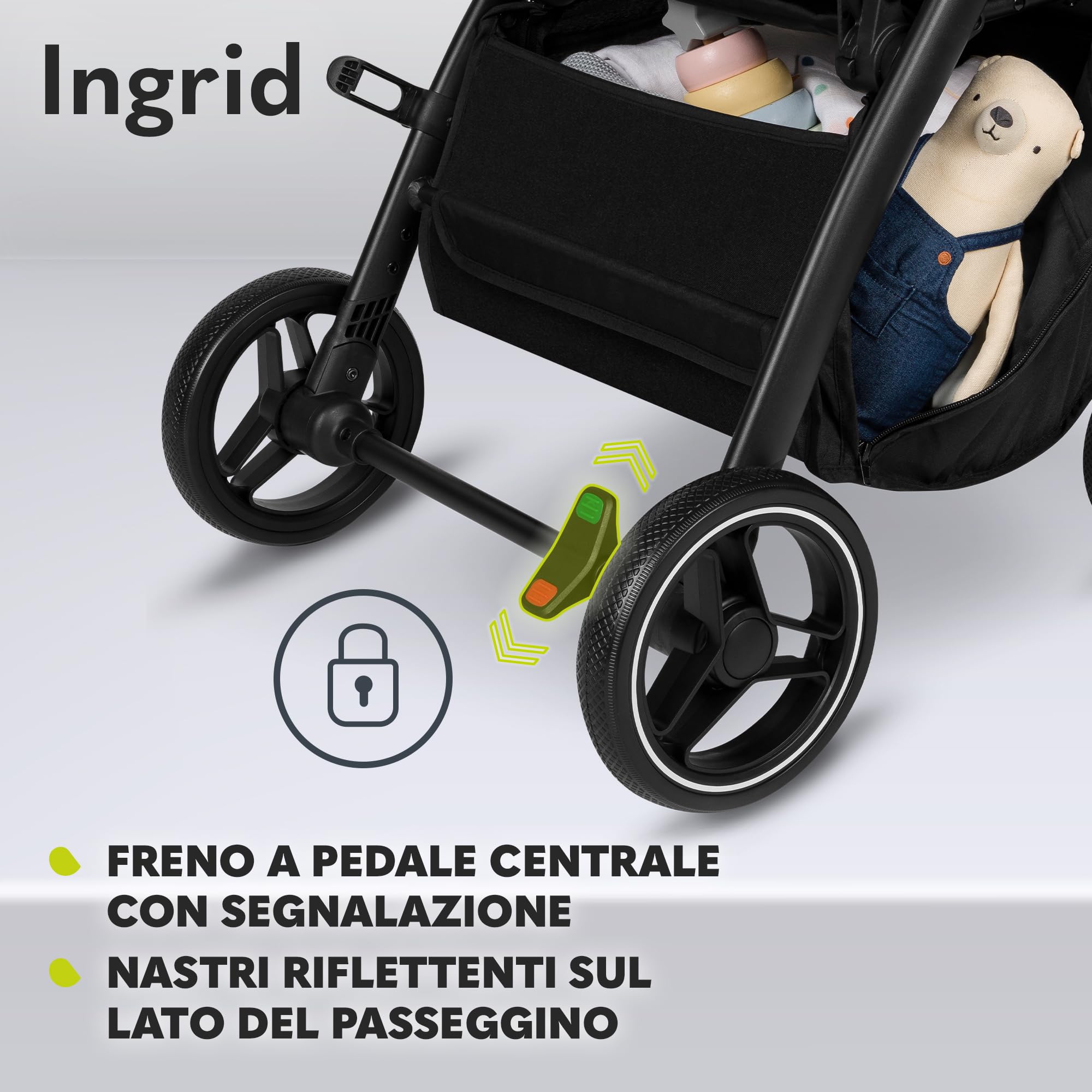 LIONELO INGRID Passeggino leggero per bambini 6 mesi 4 anni 22kg Grandi ruote 360° Schiuma EVA Assorbimento Pieghevole Schienale poggiapiedi regolabili