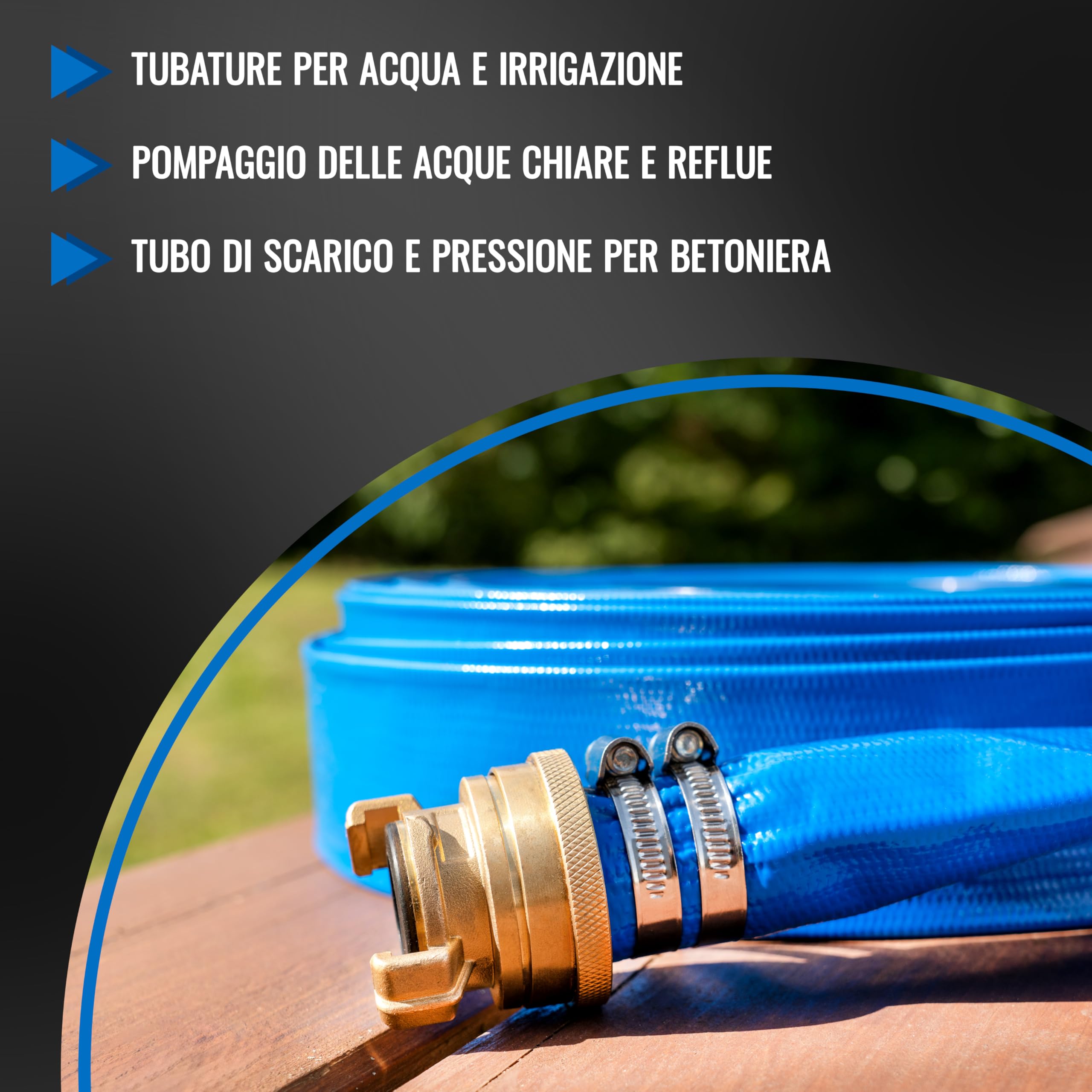 Poppstar Tubo piatto PVC 40m, Ø 38mm (1 1/2 pollice), pressione di esercizio 7 bar, tubo di mandata, blu