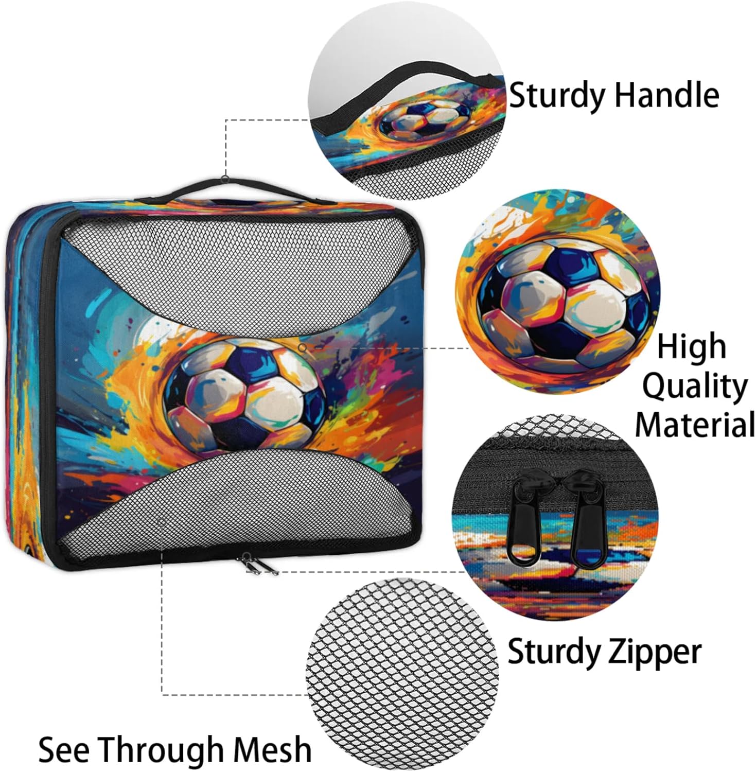 4 Set Packing Cubes for Travel, Burning Soccer Packing Cubes for Women, Travel Luggage Packing Organizers, Packing Cube Set, Cute Soccer